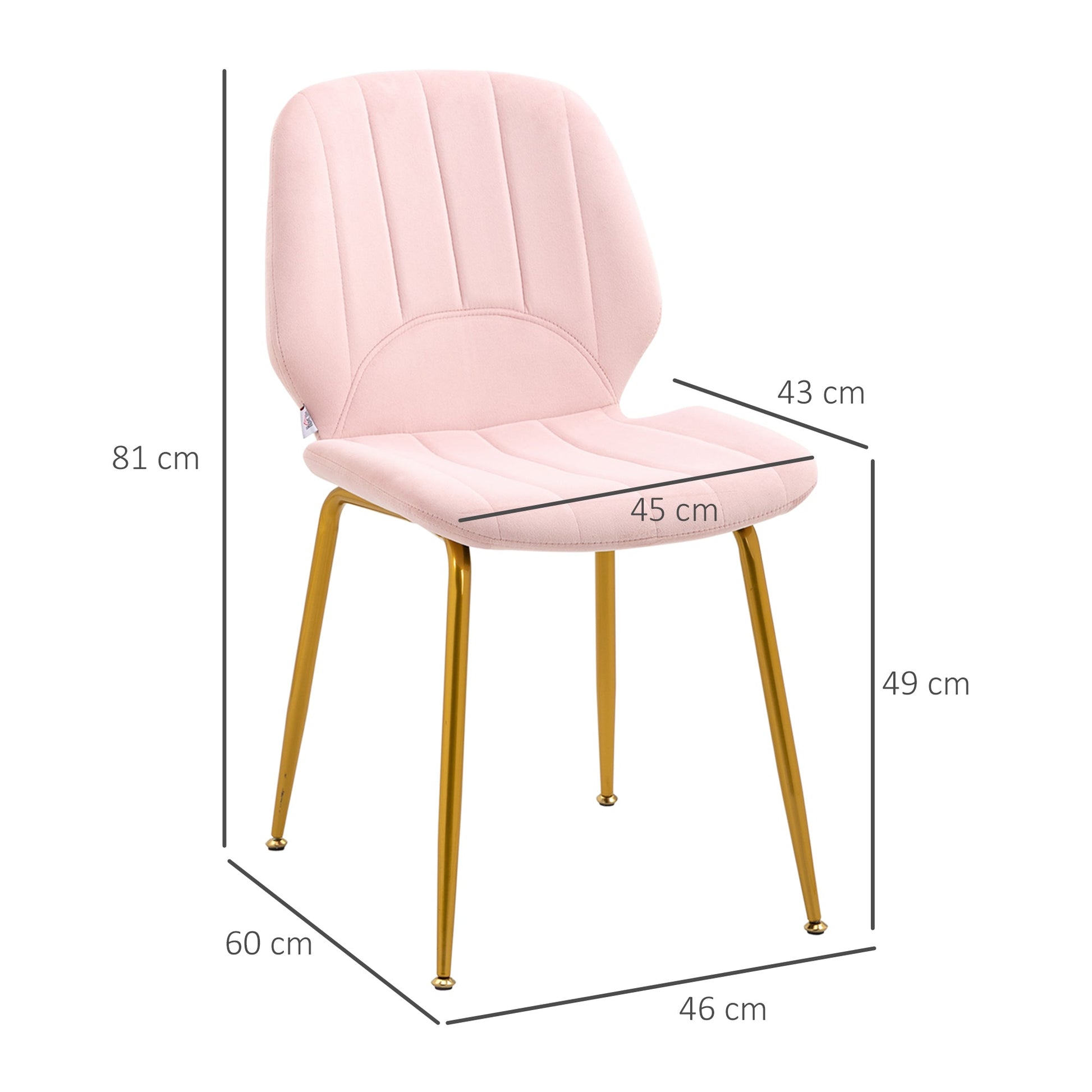 HOMCOM Modern Dining Chairs Set of 2, Velvet Upholstered Kitchen Chairs with Backrest, Padded Seat and Steel Legs, Pink