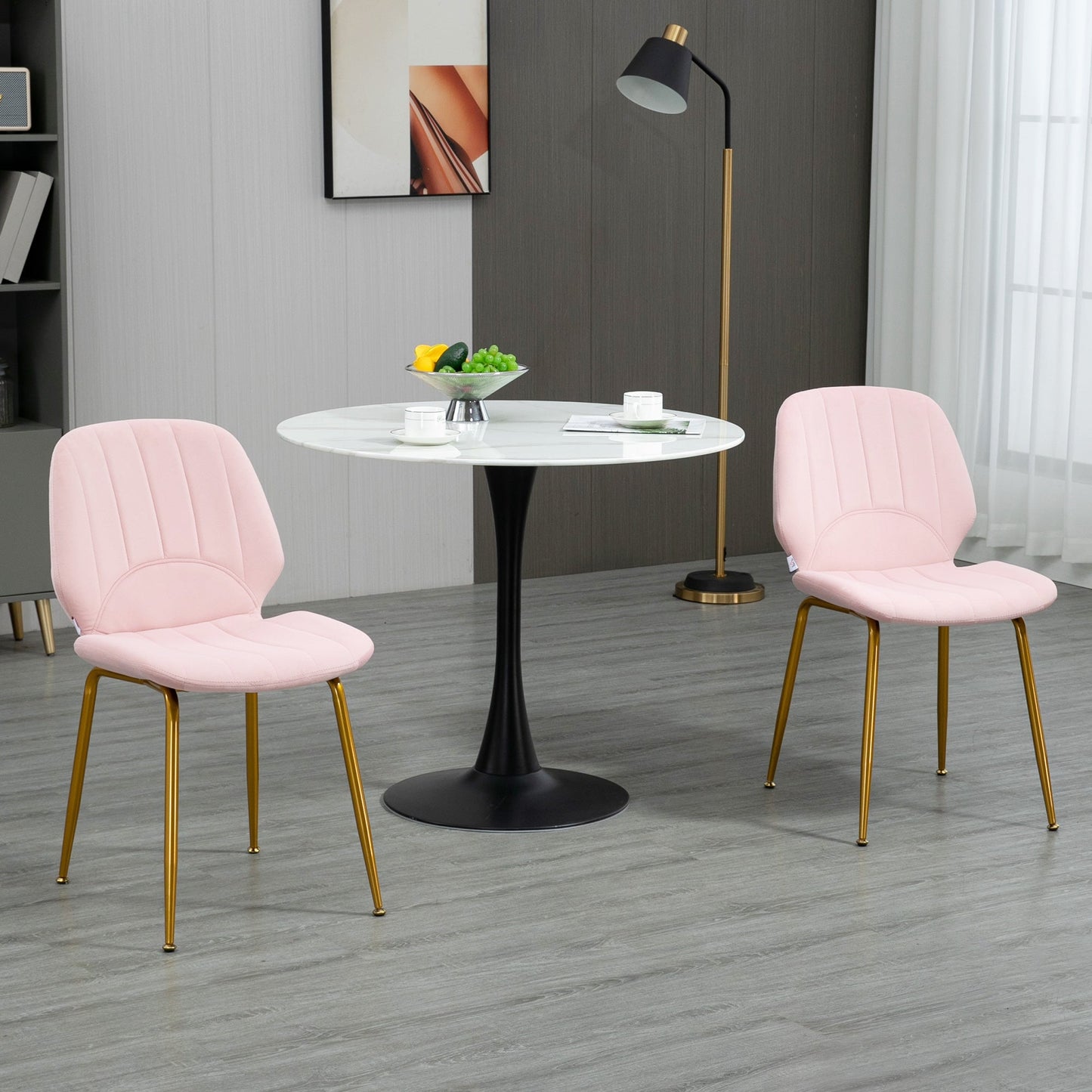 HOMCOM Modern Dining Chairs Set of 2, Velvet Upholstered Kitchen Chairs with Backrest, Padded Seat and Steel Legs, Pink