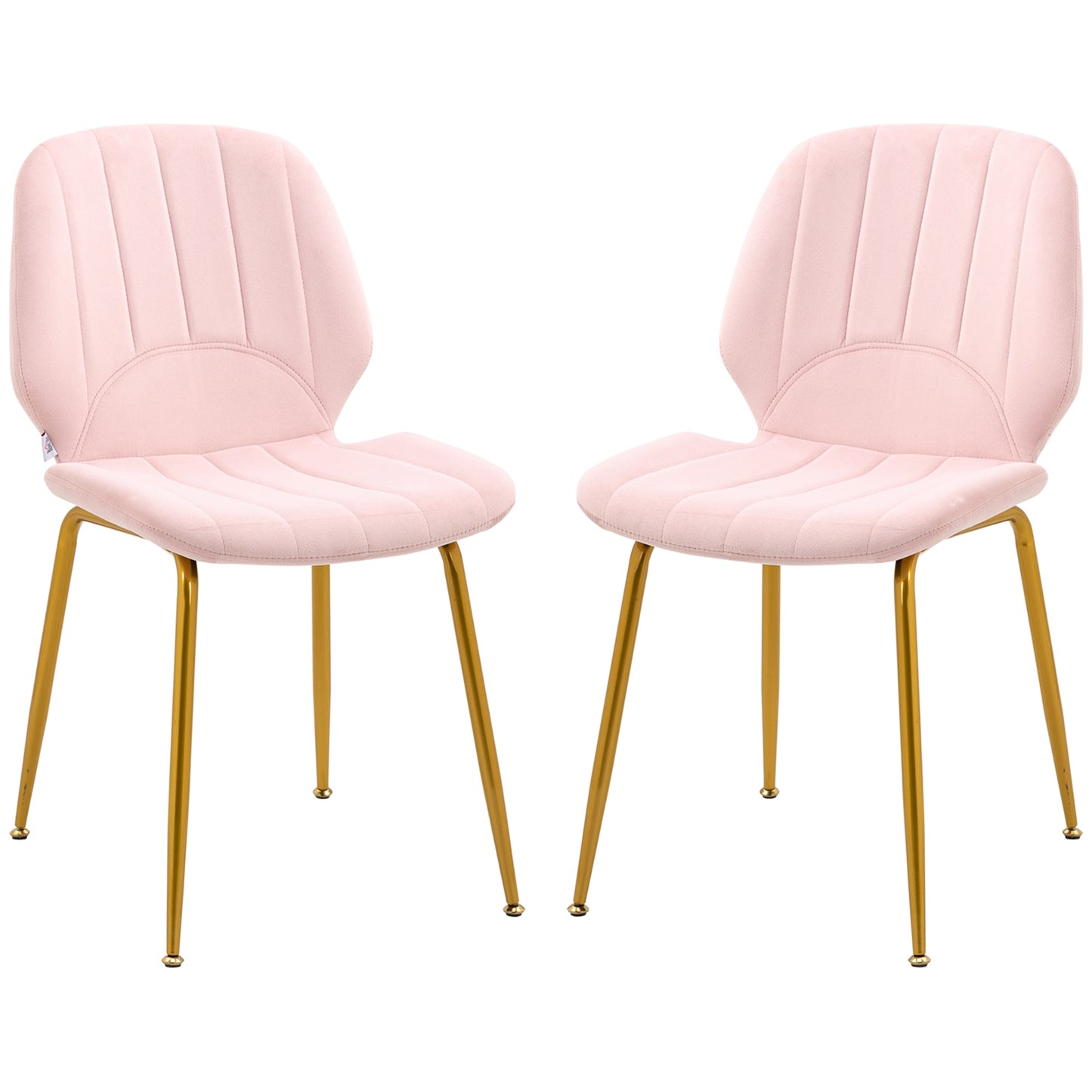 HOMCOM Modern Dining Chairs Set of 2, Velvet Upholstered Kitchen Chairs with Backrest, Padded Seat and Steel Legs, Pink