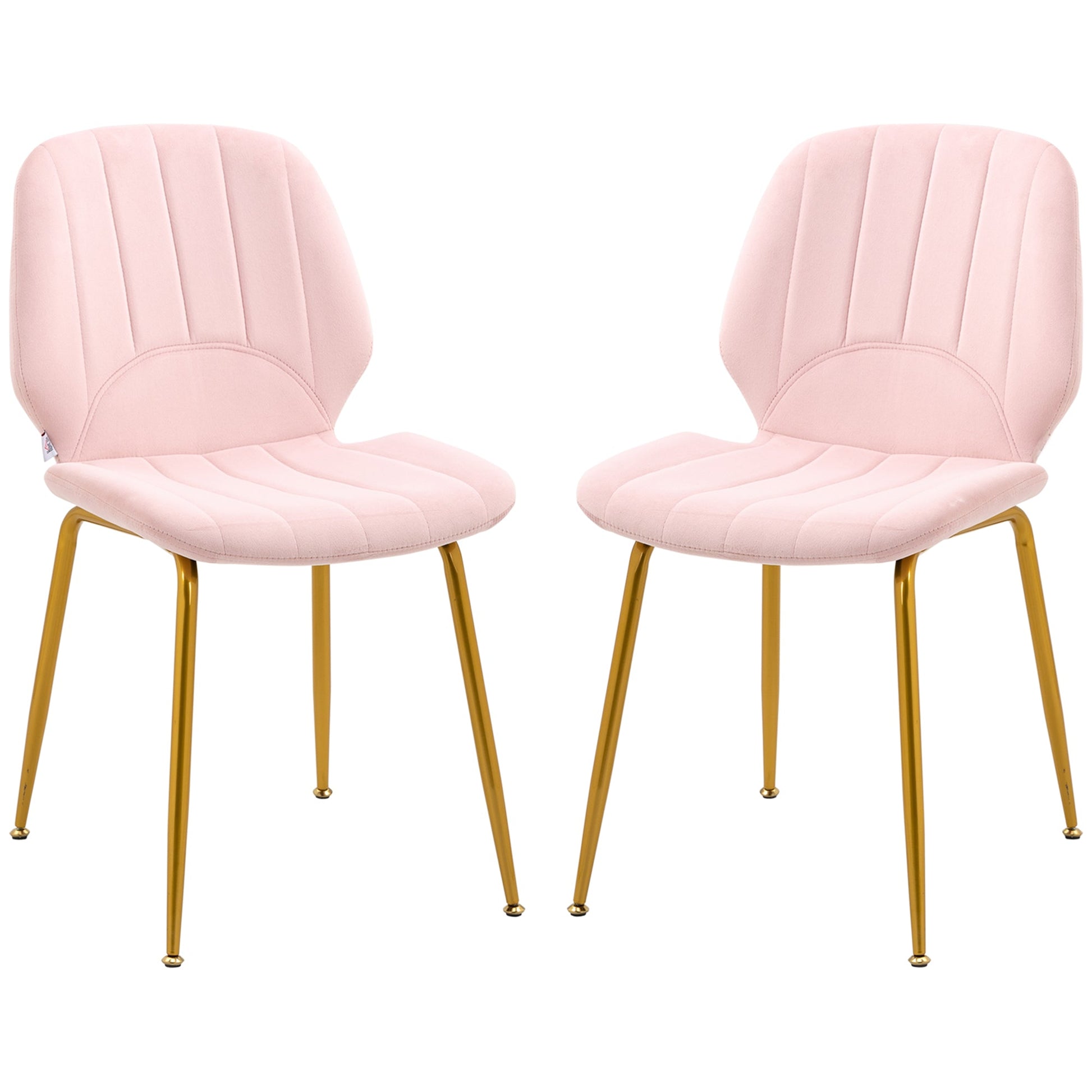 HOMCOM Modern Dining Chairs Set of 2, Velvet Upholstered Kitchen Chairs with Backrest, Padded Seat and Steel Legs, Pink