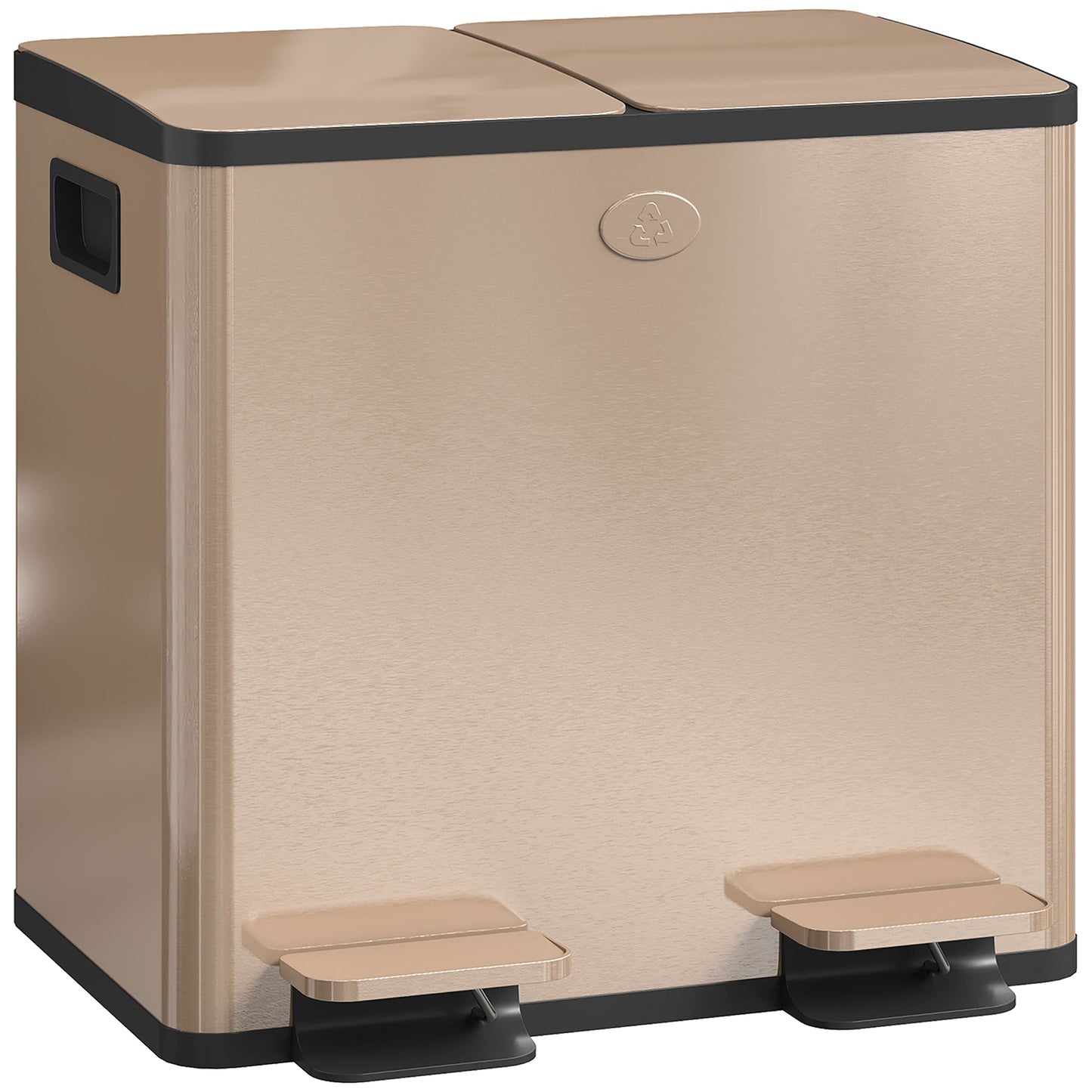 Dual Kitchen Bin, 2 x 15L Stainless Steel Double Rubbish Bin with Soft Close Lid, Removable Inner Buckets, Fingerprint-Proof for Recycling and Waste, Gold Tone