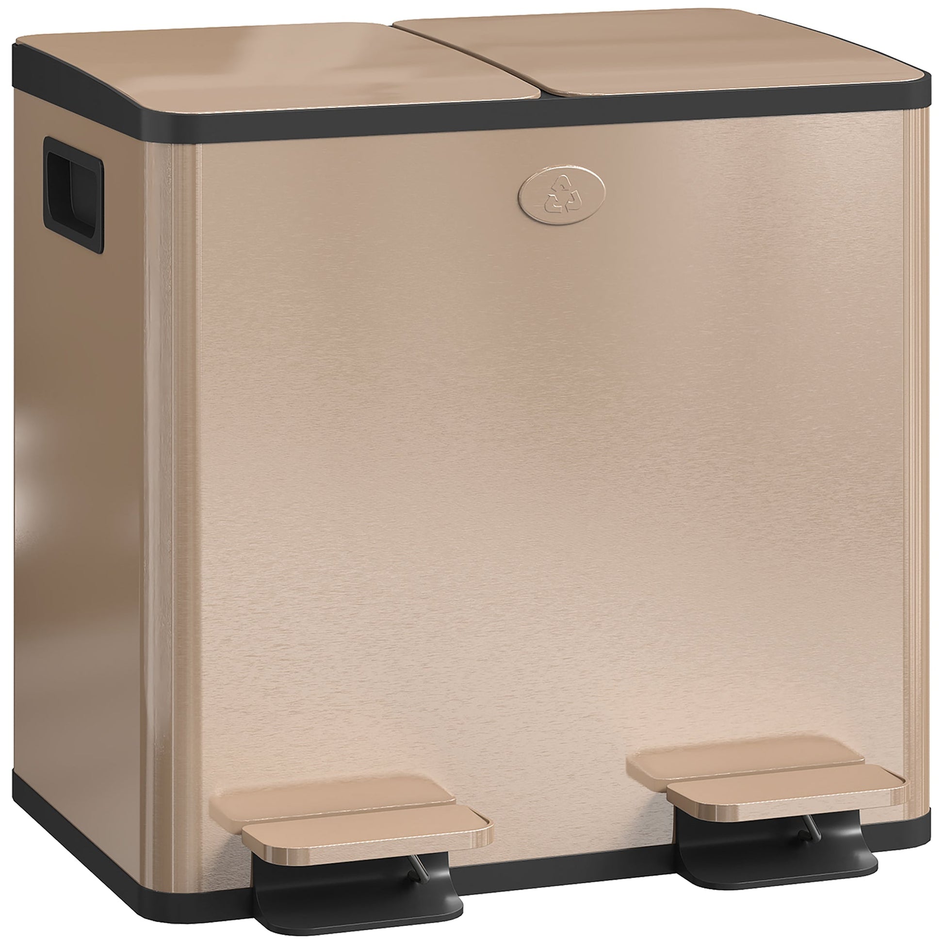 Dual Kitchen Bin, 2 x 15L Stainless Steel Double Rubbish Bin with Soft Close Lid, Removable Inner Buckets, Fingerprint-Proof for Recycling and Waste, Gold Tone