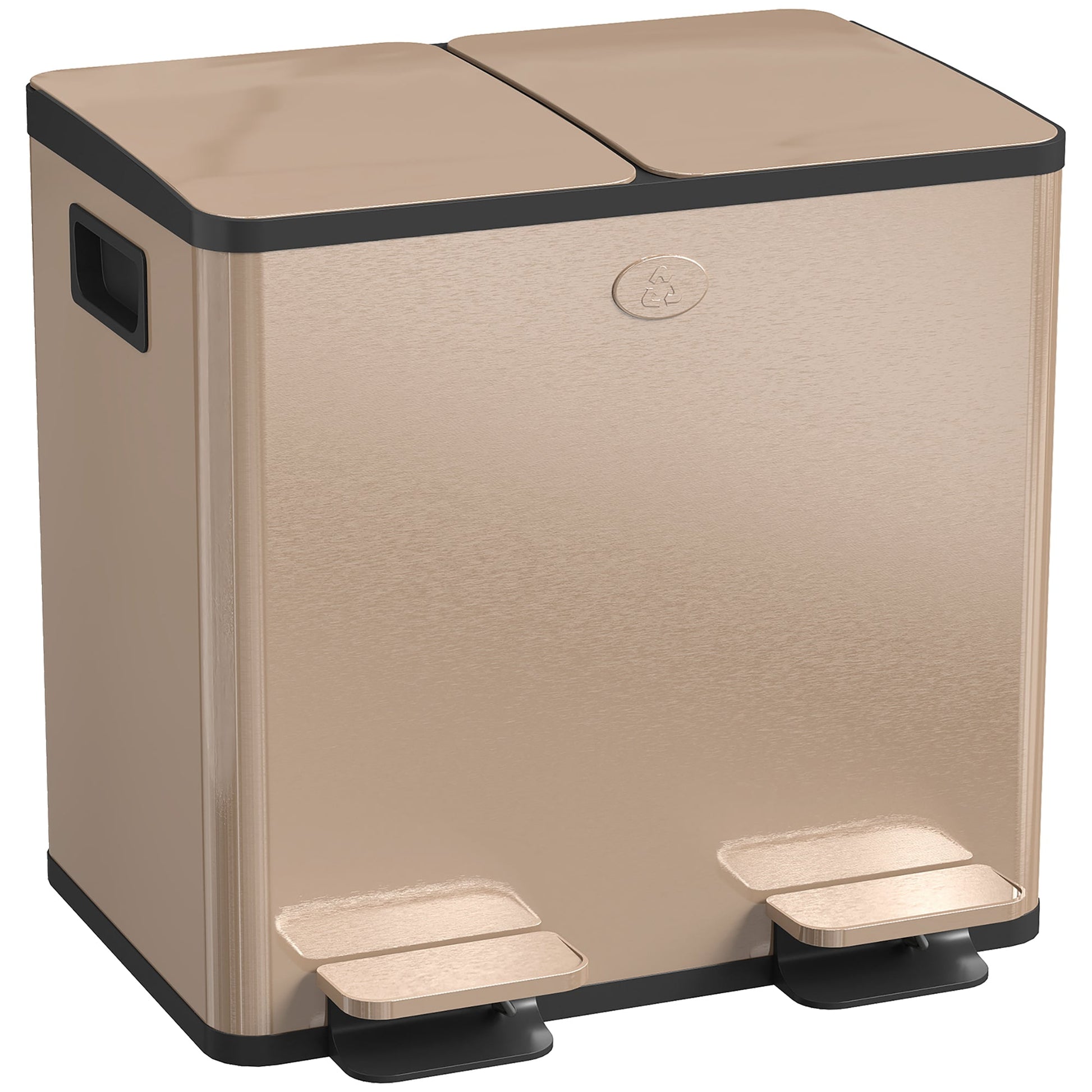 Dual Kitchen Bin, 2 x 15L Stainless Steel Double Rubbish Bin with Soft Close Lid, Removable Inner Buckets, Fingerprint-Proof for Recycling and Waste, Gold Tone