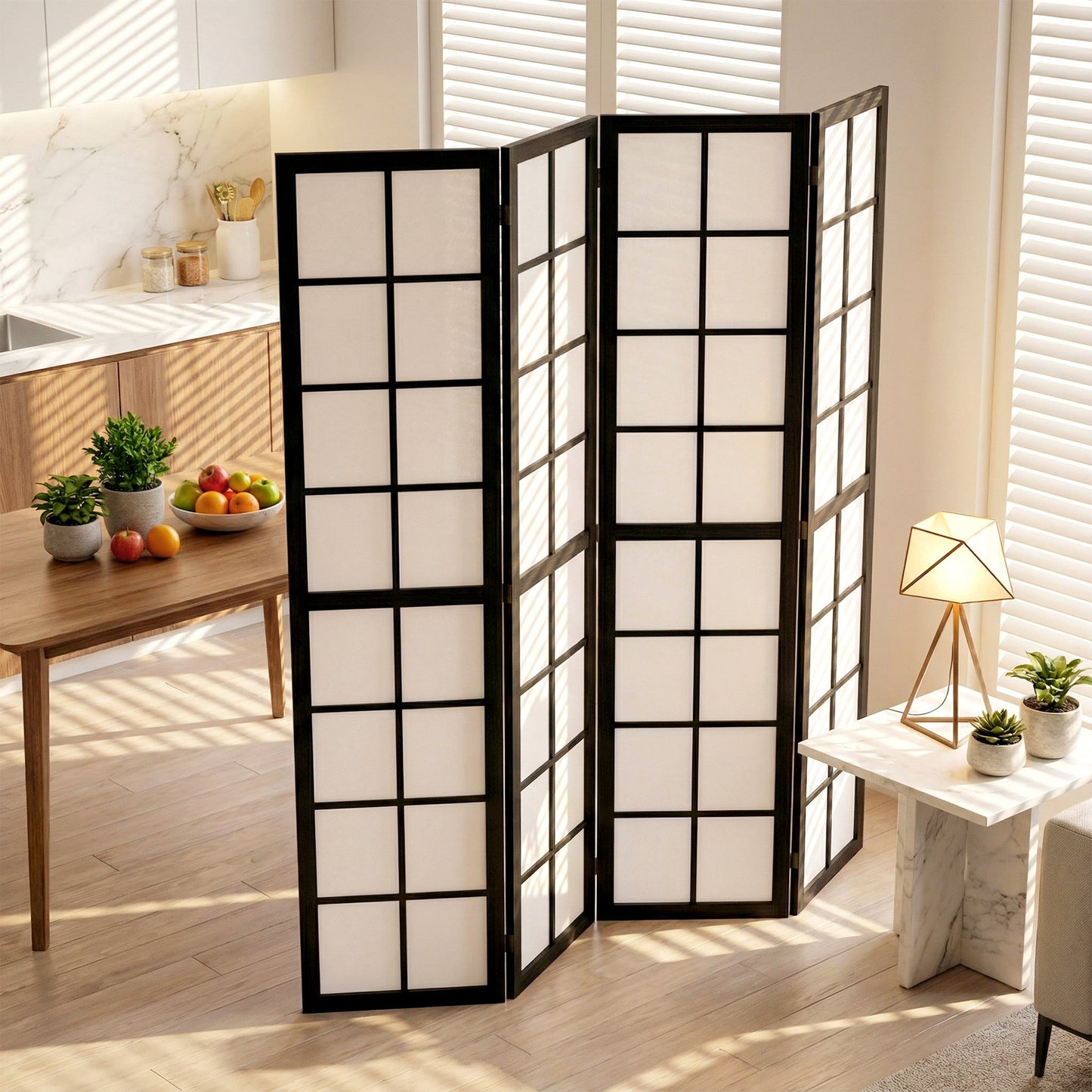 4 Panel Folding Room Divider, Freestanding Privacy Screen, Indoor Room Partition for Living Room, Bedroom and Office, 160 x 170cm