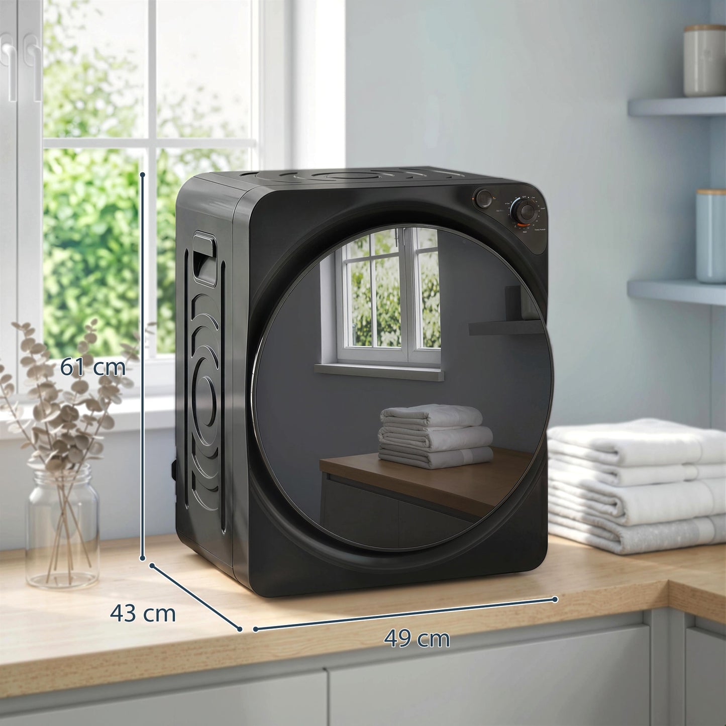 5kg Vented Tumble Dryer, 1000W Compact Tumble Dryer with 5 Drying Modes, Stainless Steel Tub, Freestanding Stackable Clothes Drying Machine, Black