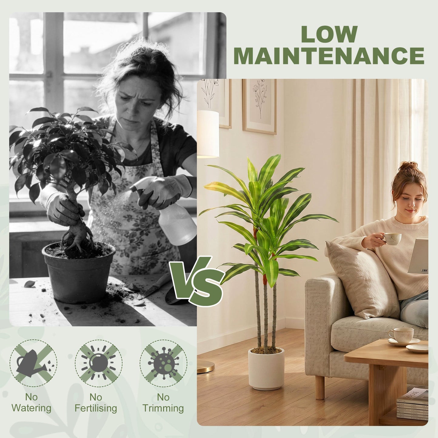 90cm Artificial Dracaena Tree, Decorative Artificial Plants with Bendable Trunks and White Planter for Living Room Bedroom Home Office Decor, Green