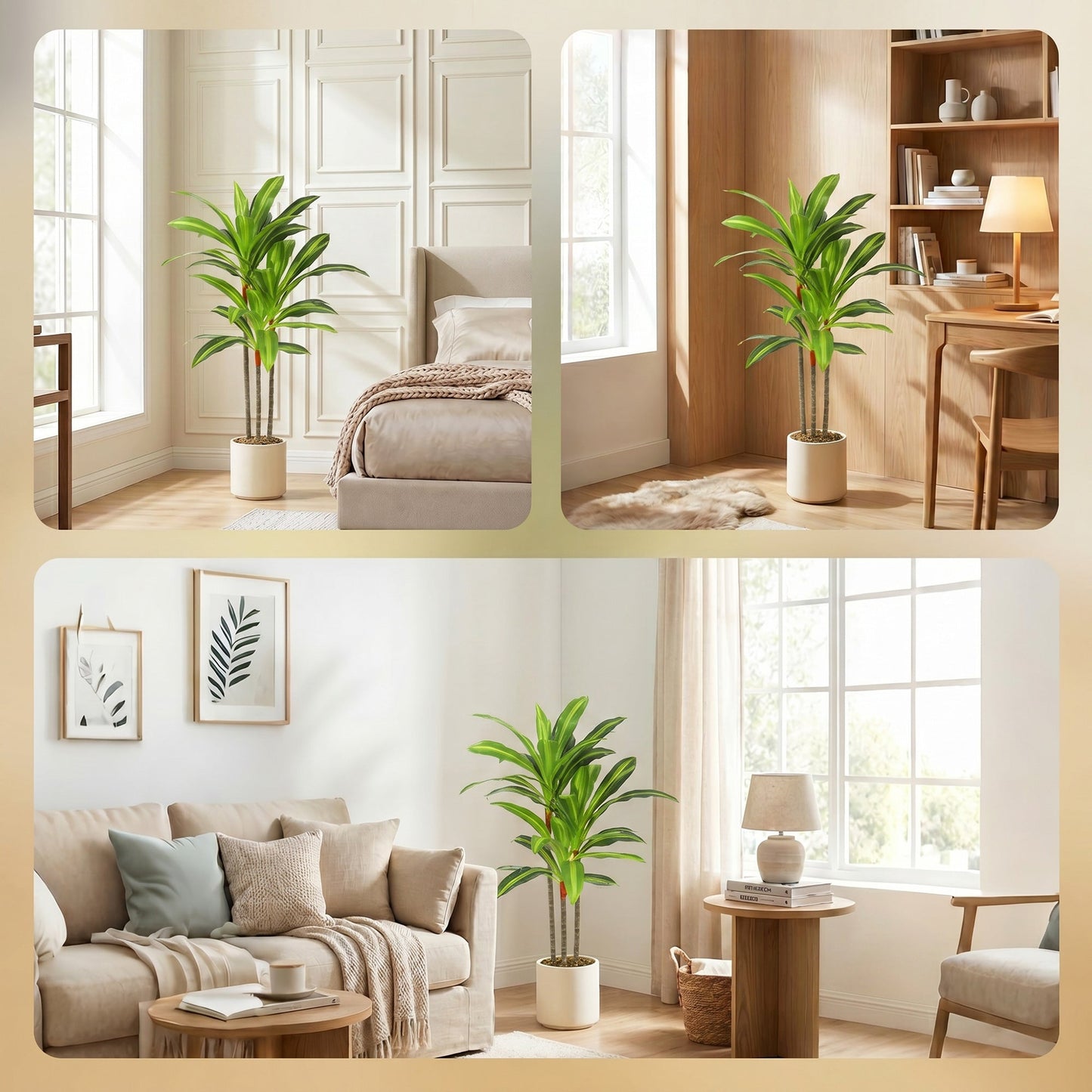90cm Artificial Dracaena Tree, Decorative Artificial Plants with Bendable Trunks and White Planter for Living Room Bedroom Home Office Decor, Green