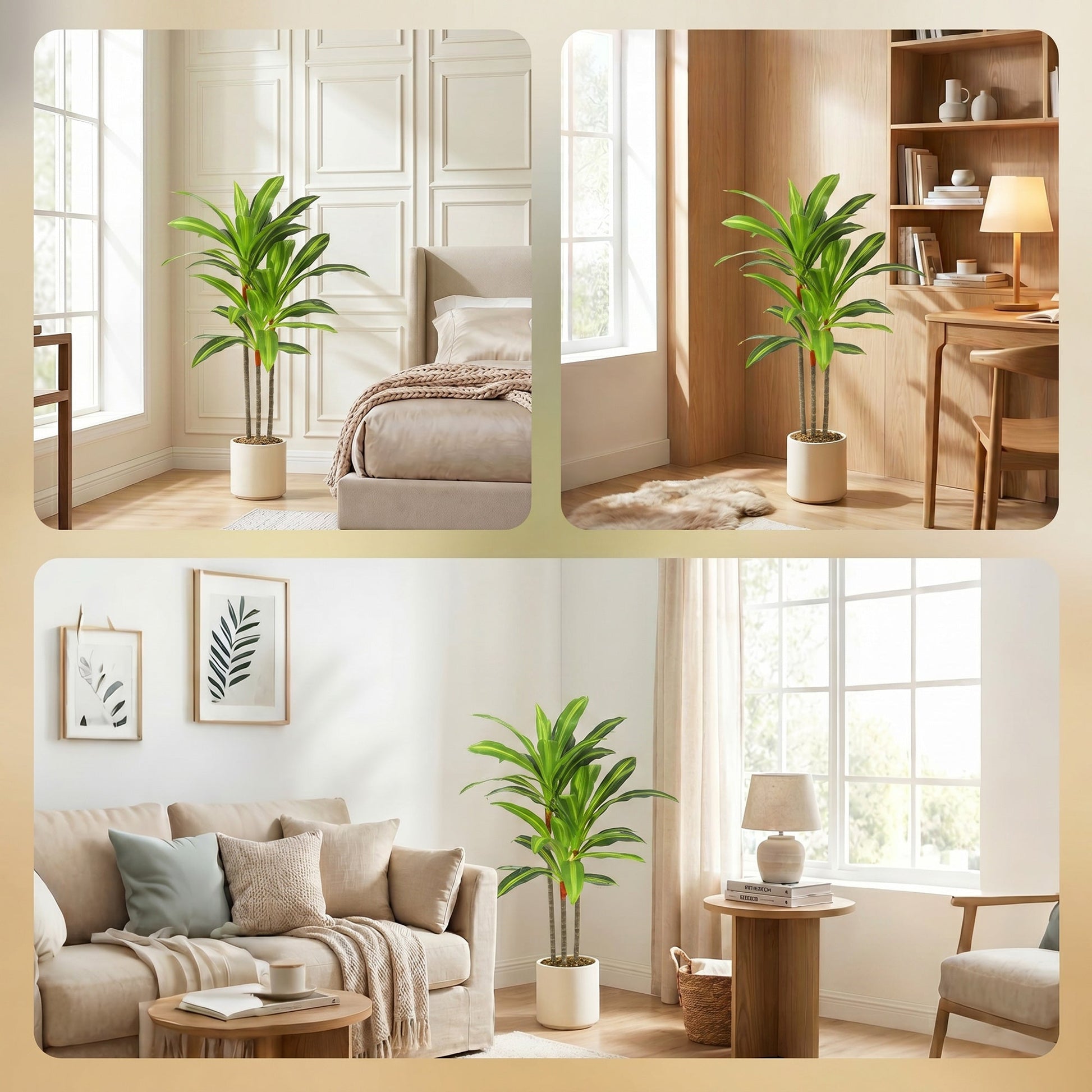 90cm Artificial Dracaena Tree, Decorative Artificial Plants with Bendable Trunks and White Planter for Living Room Bedroom Home Office Decor, Green