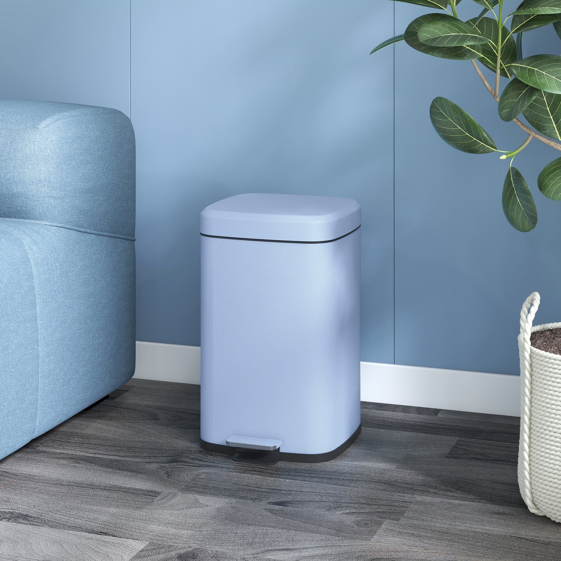 HOMCOM 20 Litre Pedal Bin, Fingerprint Proof Kitchen Bin with Soft-close Lid, Metal Rubbish Bin with Foot Pedal and Removable Inner Bucket, Light Blue