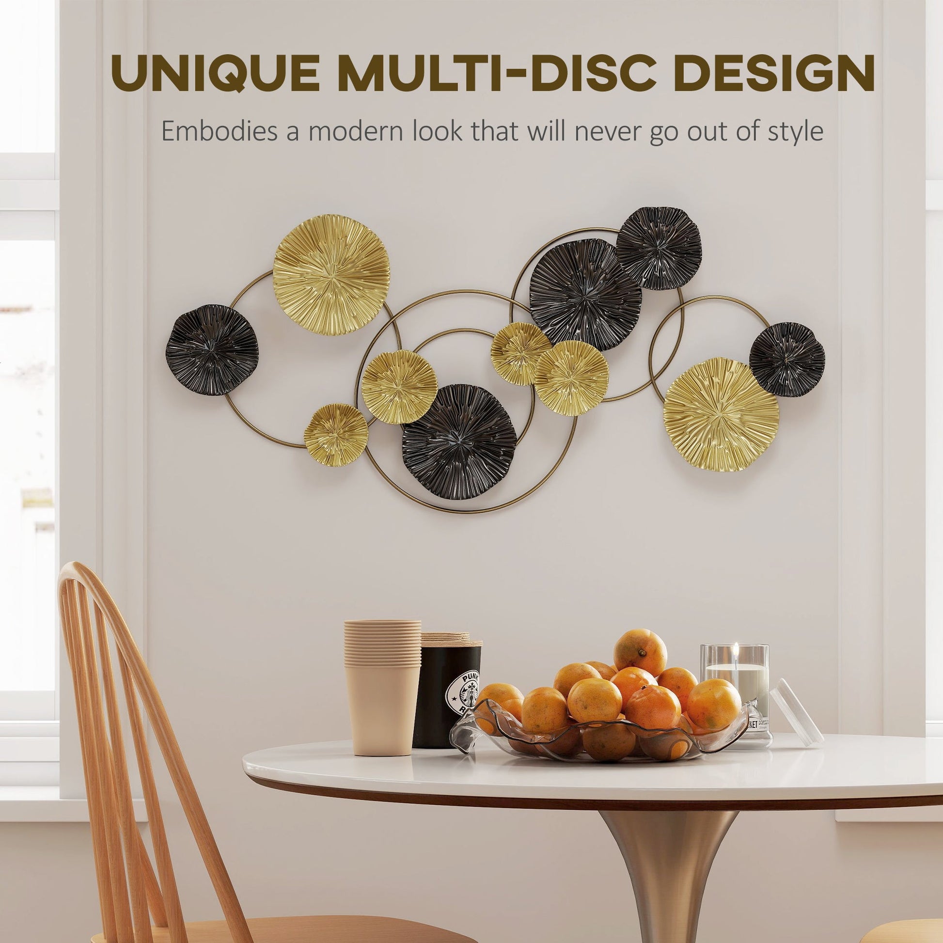 Large Metal Wall Art, Modern Hanging Wall Sculpture with Unique Multi-Disc Design, Horizontal or Vertical Metal Hanging Decoration for Living Room Bedroom Entryway