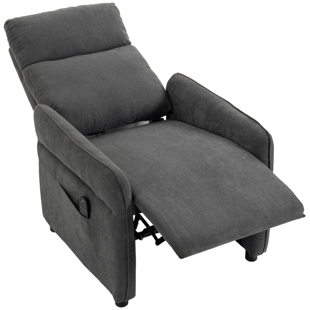 Recliner Armchair, Push Back Recliner Chair with Massage & Heat, Adjustable Armrests, Terry Cloth Manual Reclining Single Sofa with Footrest, Dual Side Pockets for Home Living Room, Dark Grey