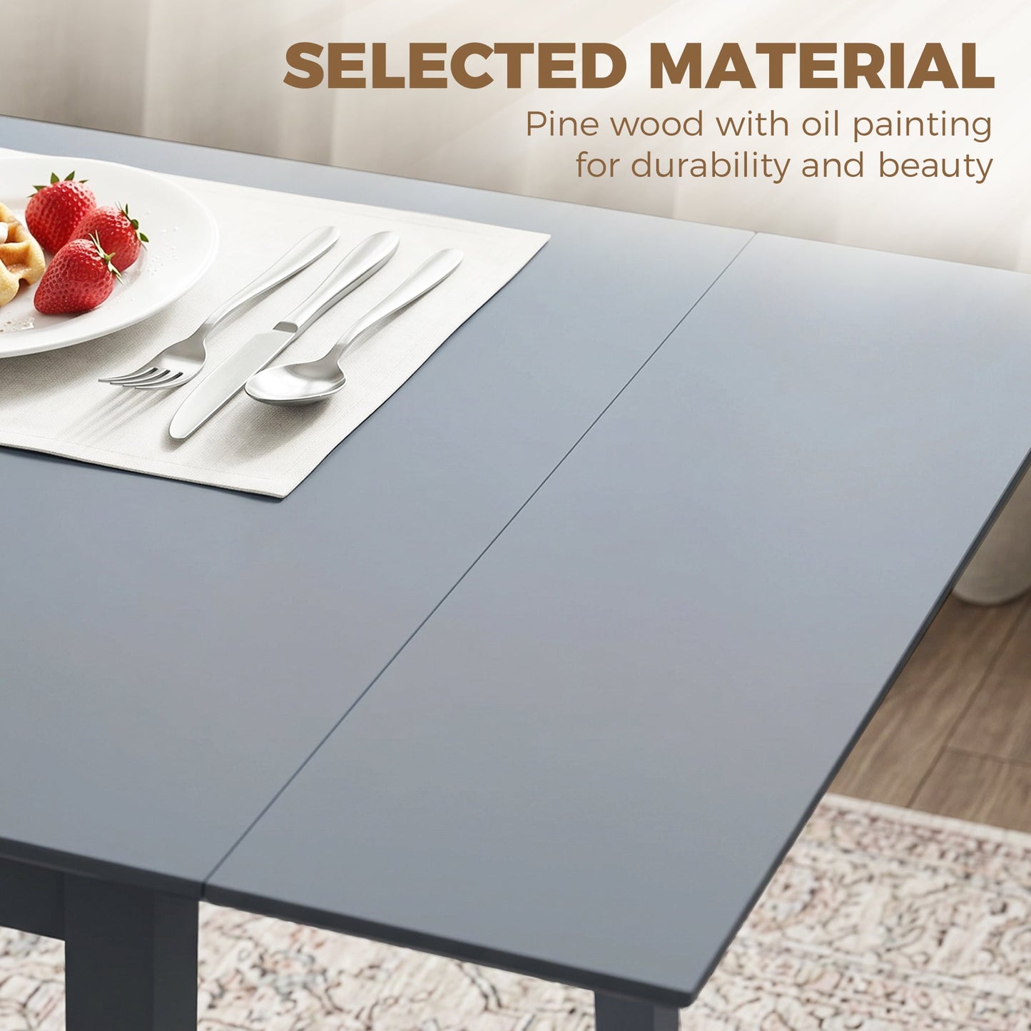 Solid Wood Folding Dining Table, Drop Leaf Table for 2-4 People,  Rectangle Kitchen Table for Small Space, Grey