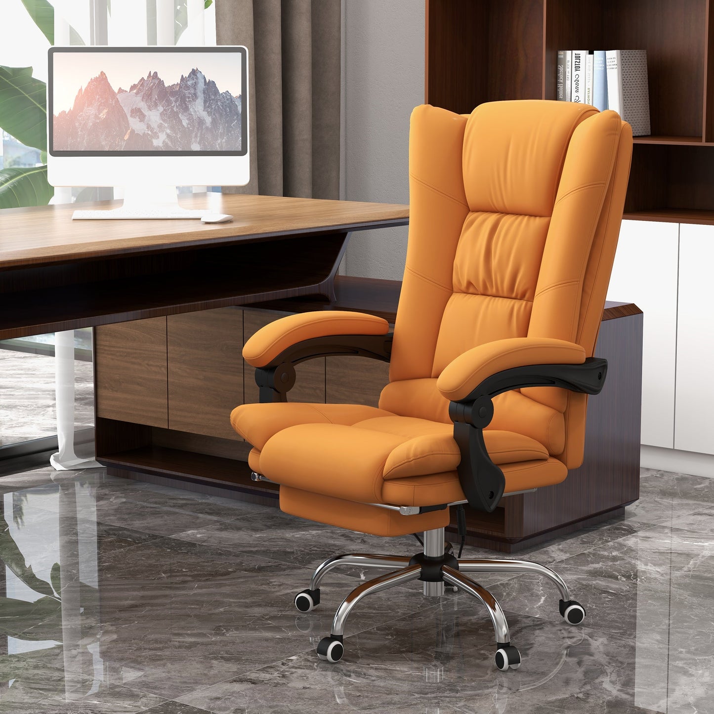 Vinsetto High Back Vibration Massage Office Chair, Heated Reclining PU Leather Computer Chair with 135° Reclining Back and Footrest, Black