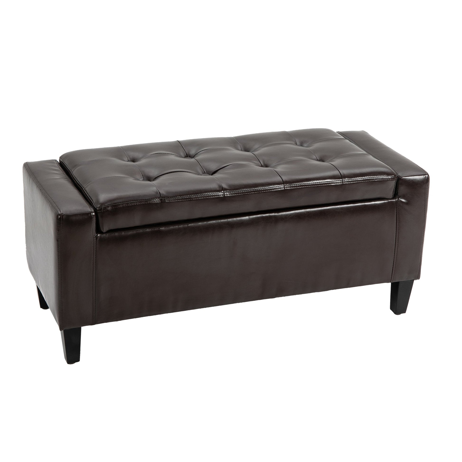 HOMCOM PU Leather Storage Ottoman Bench Storage Chest Tufted Ottoman Cube w/ Flipping Top 92L x 40W x 40H cm Brown