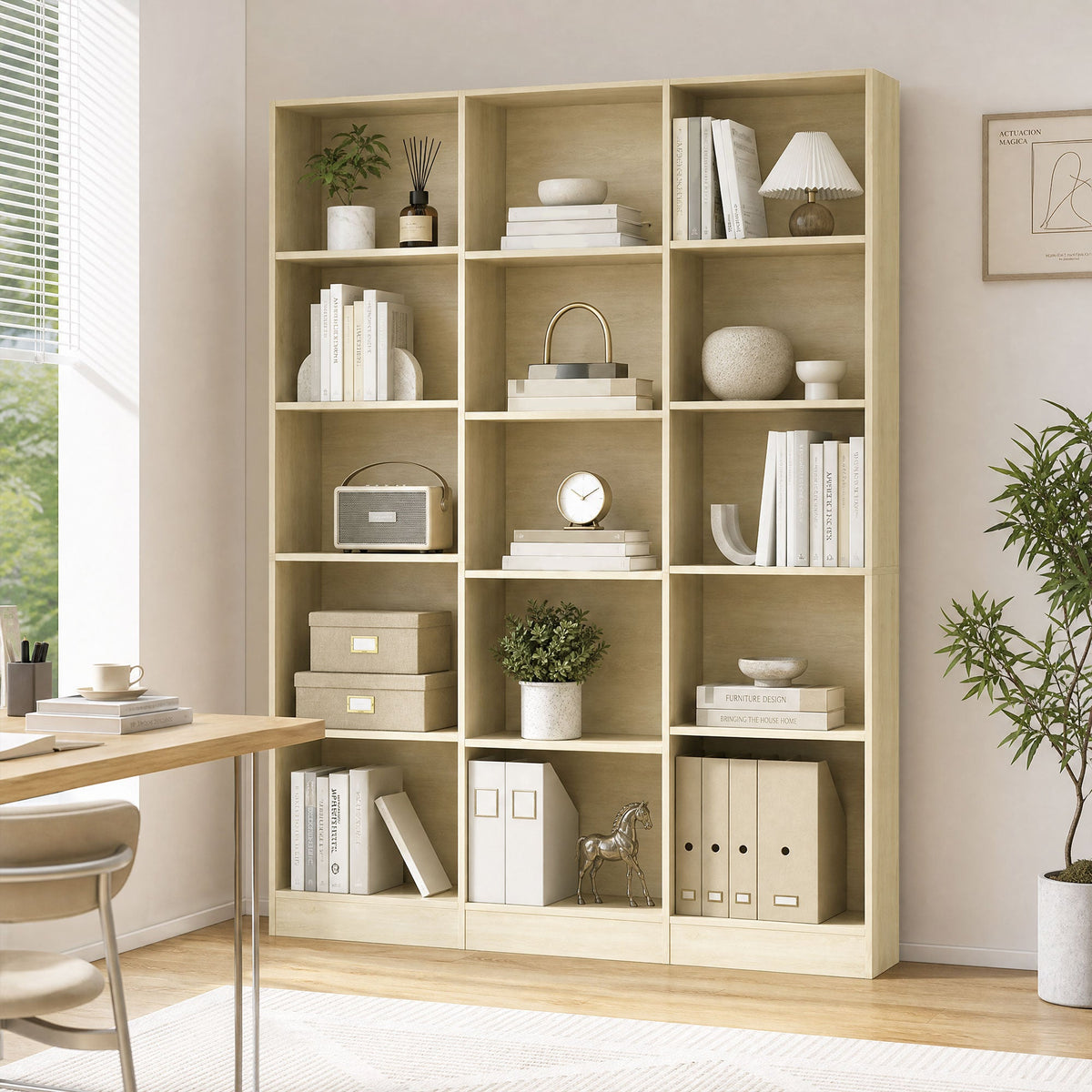 Bookcase with 17 Compartments, 6-Tier Tall Bookshelf with 17 Cubes, Adjustable Shelves, Freestanding Shelving Unit Display Shelf for Home Office, Living Room, 149 x 23.6 x 188 cm, Oak