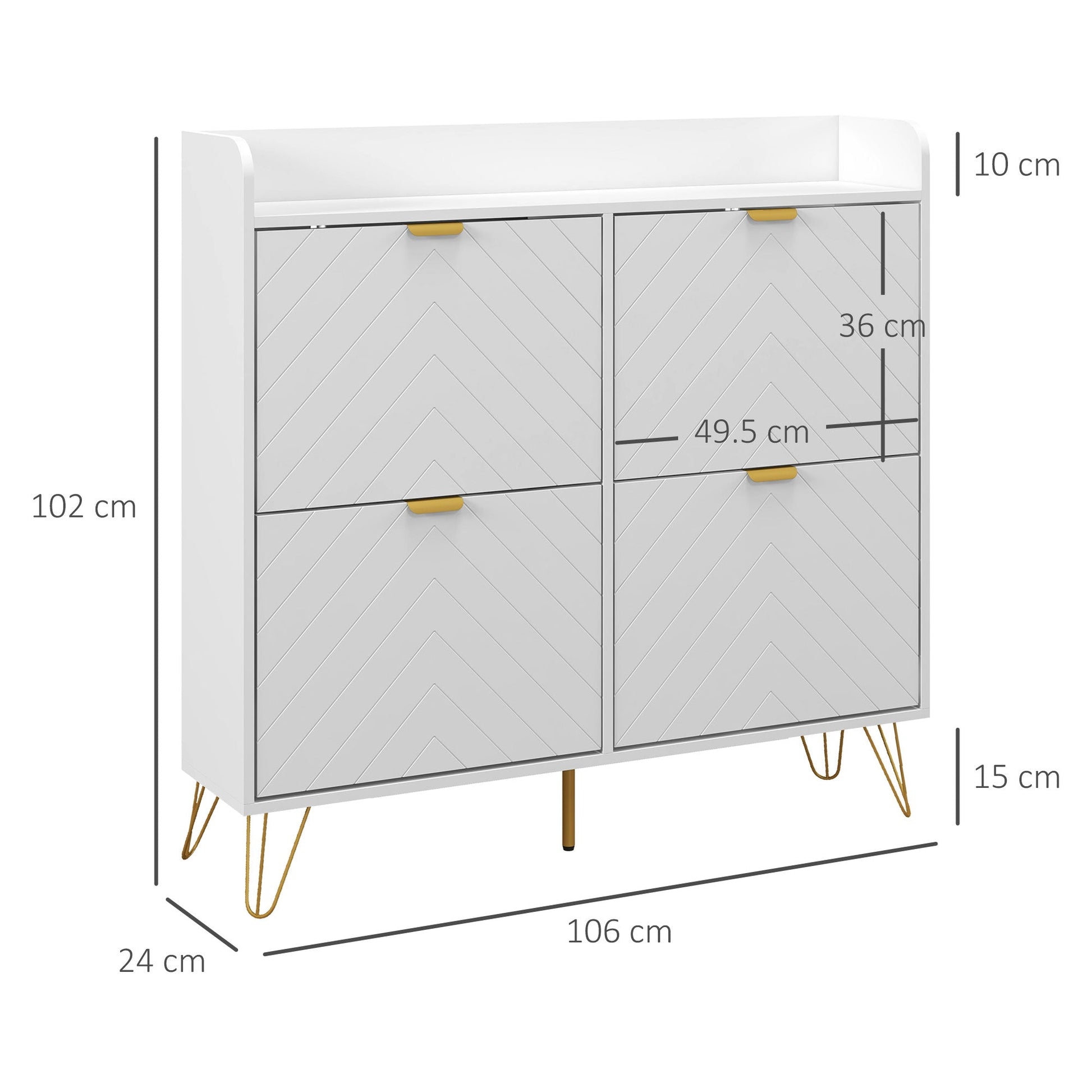 HOMCOM Narrow Shoe Cabinet with 4 Flip Drawers, Slim Shoe Storage Cabinet with Adjustable Shelves, Hairpin Legs and 4 Vents for 16 Pairs of Shoes for Entryway, White
