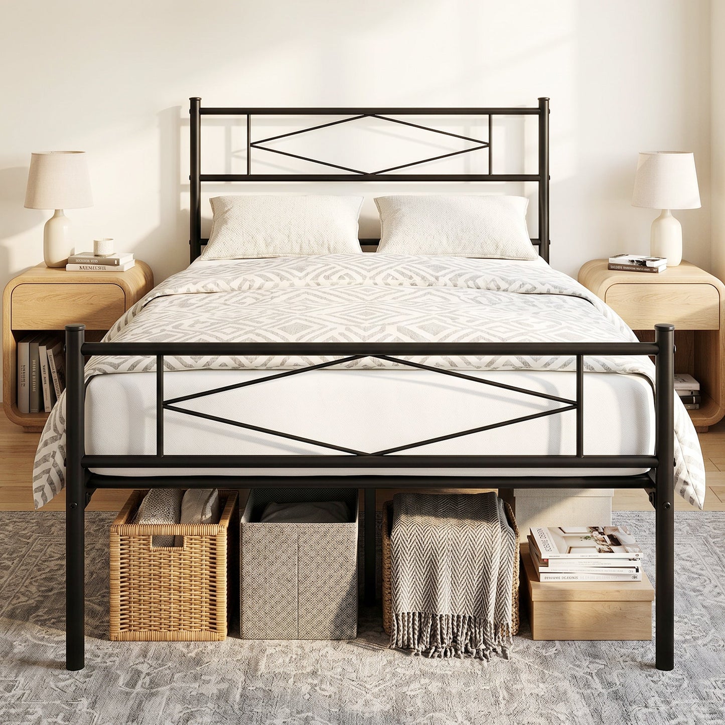 3ft Single Bed Frame with Headboard and Footboard, Metal Platform Bed Frame with 32 cm Underbed Storage, Steel Slat Support, Noise-Free, No Box Spring Needed, Easy Assembly, Black