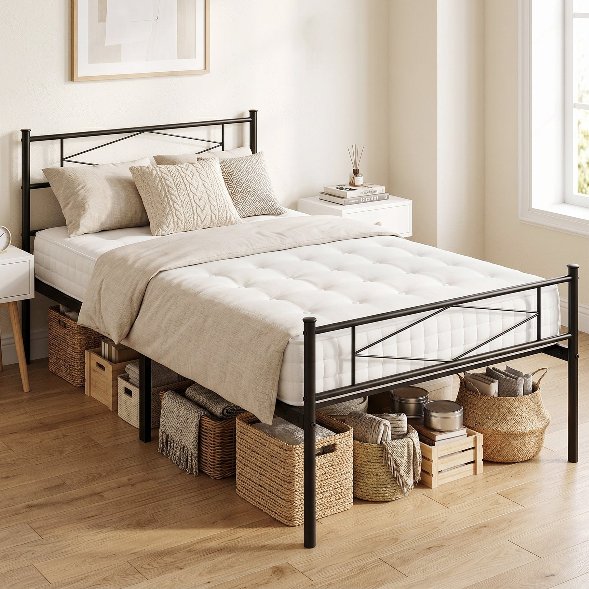 3ft Single Bed Frame with Headboard and Footboard, Metal Platform Bed Frame with 32 cm Underbed Storage, Steel Slat Support, Noise-Free, No Box Spring Needed, Easy Assembly, Black