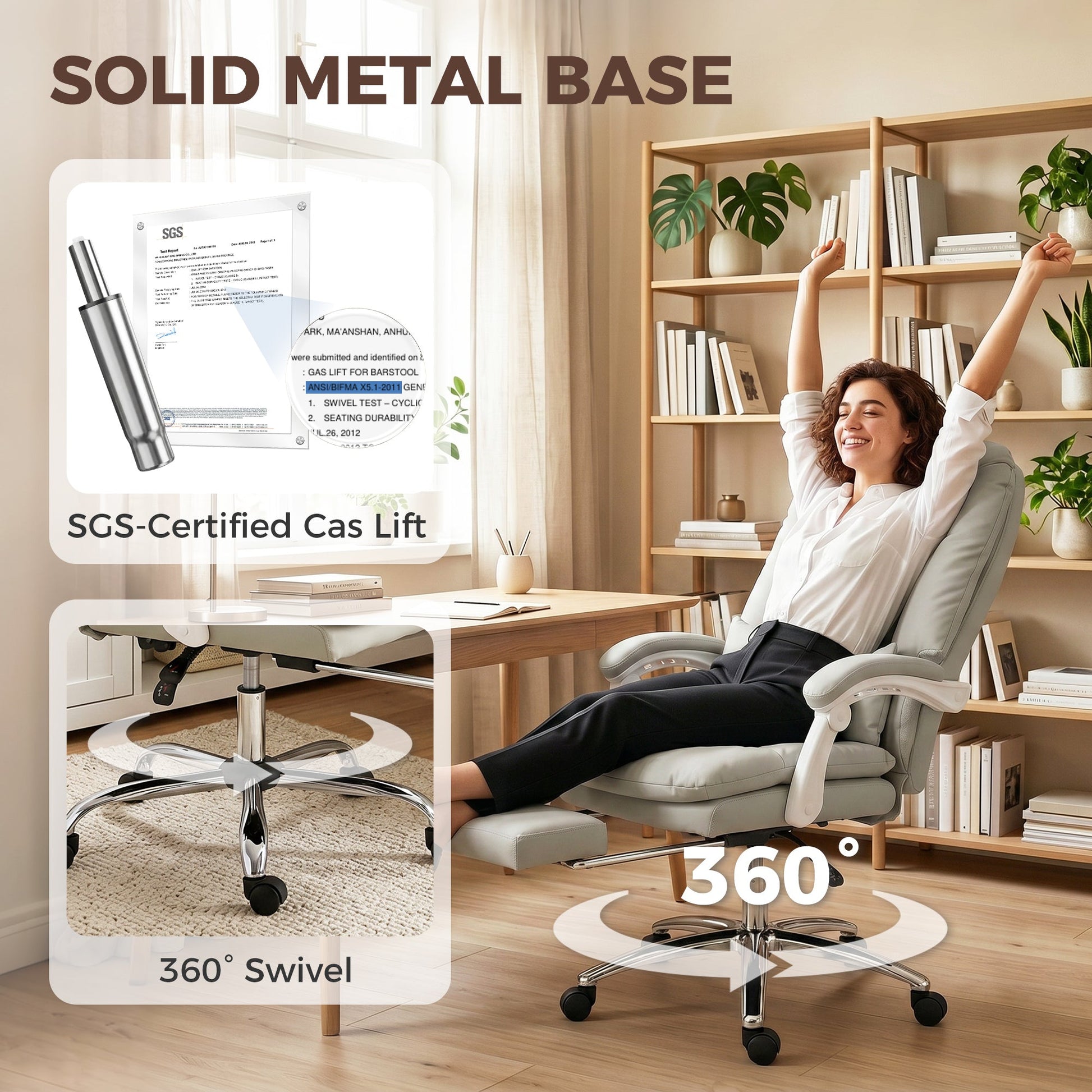 Ergonomic Executive Office Chair, Velvet Reclining Computer Desk Chair with Lumbar Support, Footrest, Plush Thick Cushion, 360° Swivel for Home Office, Khaki