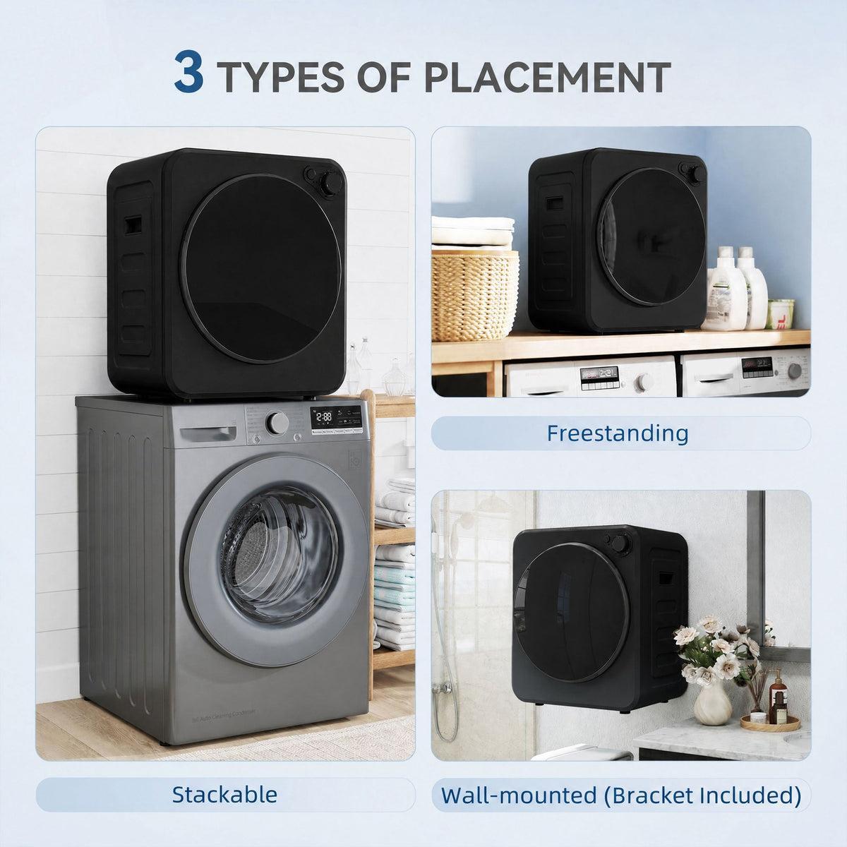 Portable Clothes Dryer, 4kg Wet Laundry/2.5kg Dry Capacity Front Load Laundry Dryer with 2 Power Modes, 400W/800W, 240V Compact Drying Machine for Apartments, RVs, Home, Black