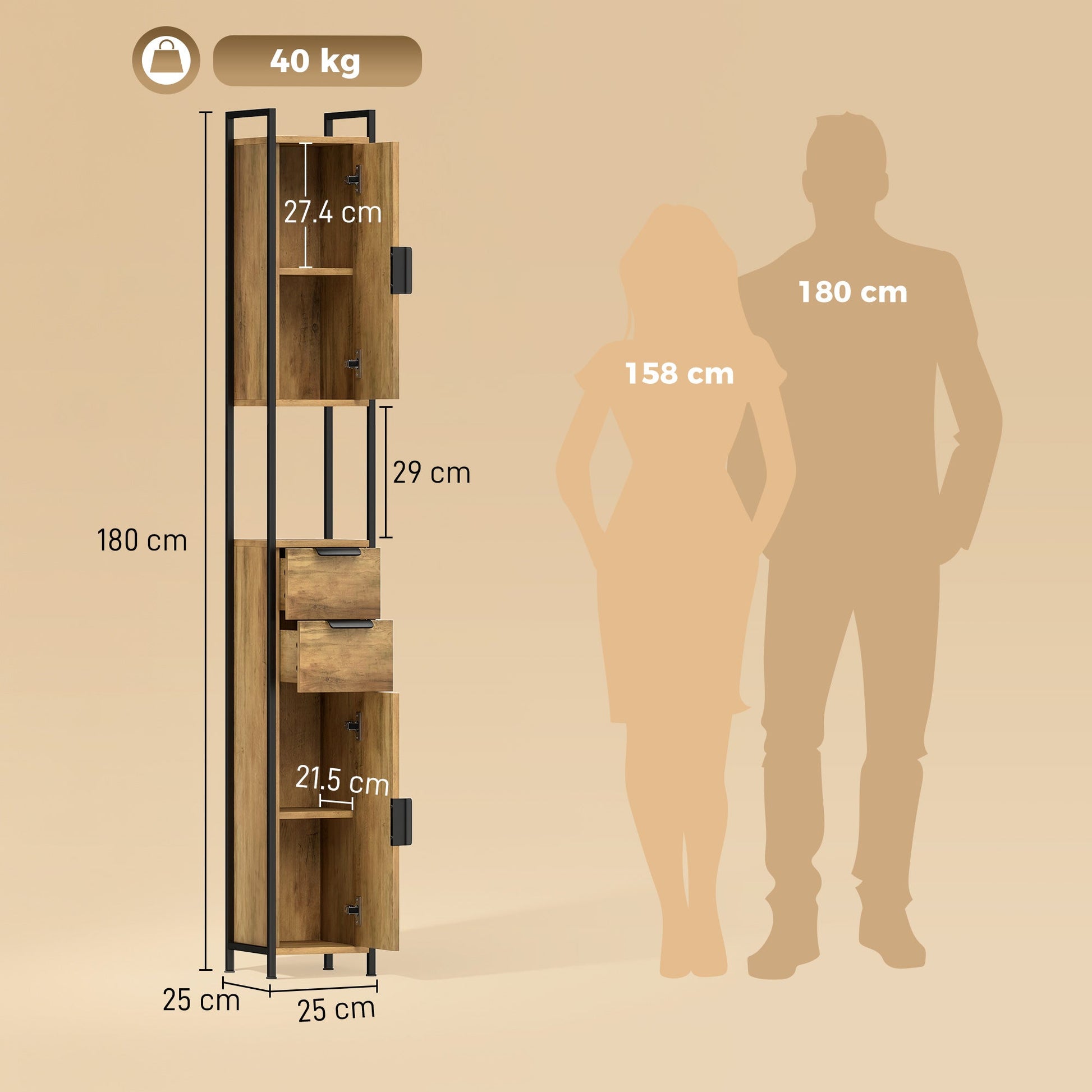 Tall Bathroom Storage Cabinet, Freestanding Bathroom Cabinet with Drawers and Adjustable Shelves, Linen Storage for Study, Bedroom, Brown
