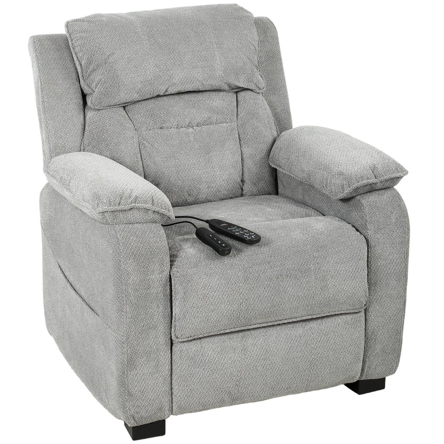 Power Recliner Armchair with Massage and Heat, Velvet-Feel Fabric Quiet Electric Reclining Chair with Wide Spring Seat, Memory Function, High Back, Headrest, USB Port, Side Pockets, Light Grey