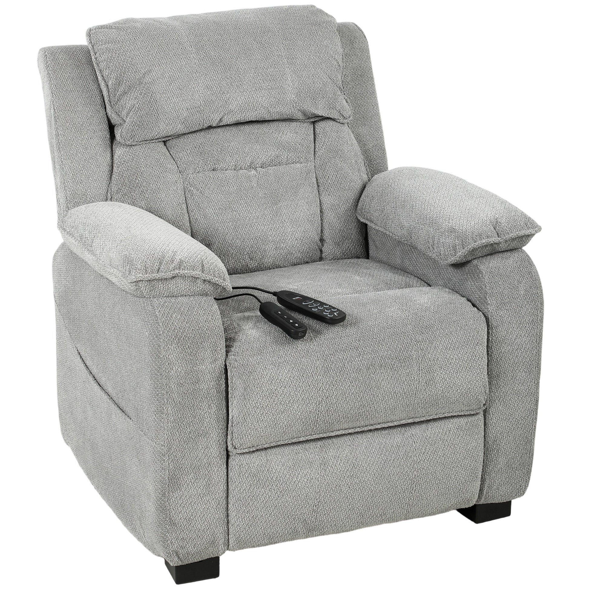 Power Recliner Armchair with Massage and Heat, Velvet-Feel Fabric Quiet Electric Reclining Chair with Wide Spring Seat, Memory Function, High Back, Headrest, USB Port, Side Pockets, Light Grey