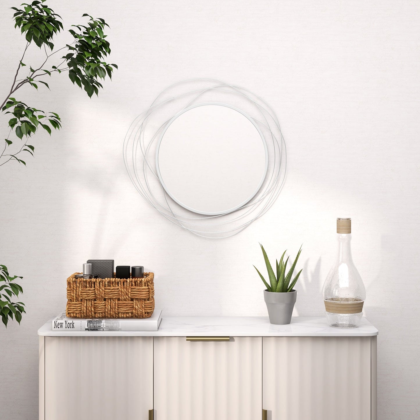 HOMCOM Decor Wall Mirror, Metal Wall Art, 65cm Round Mirror for Living Room, Bedroom, Dining Room, Vanity, Silver