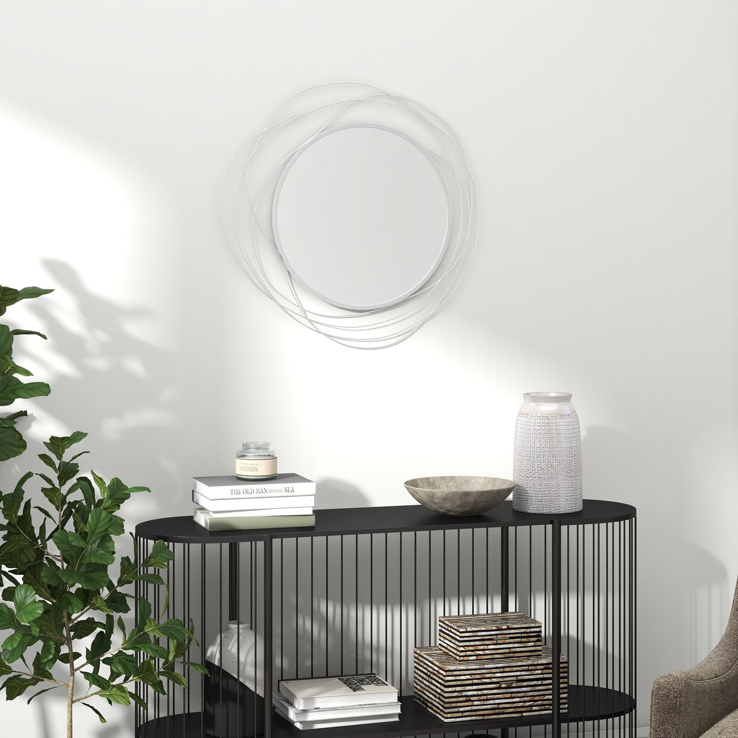 HOMCOM Decor Wall Mirror, Metal Wall Art, 65cm Round Mirror for Living Room, Bedroom, Dining Room, Vanity, Silver