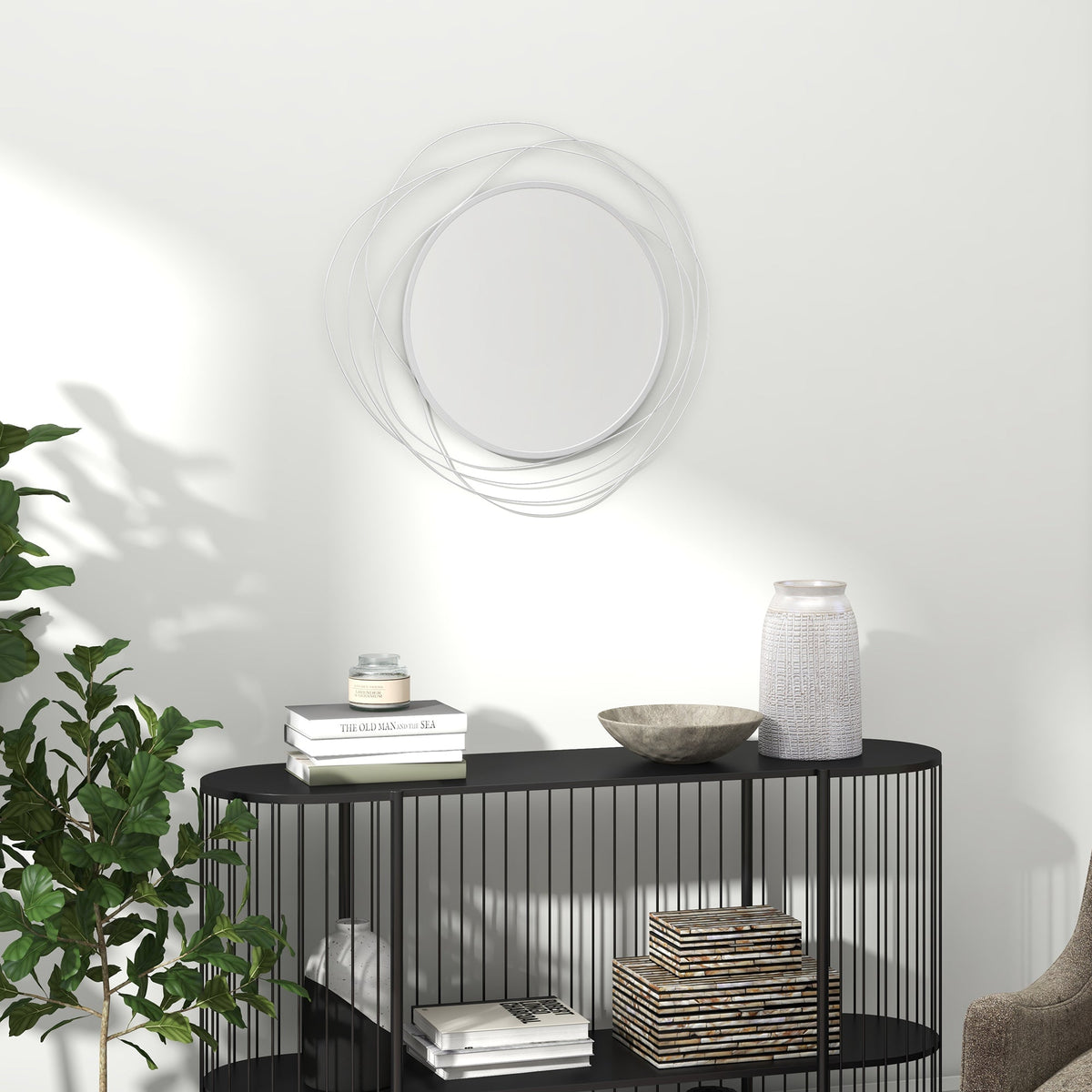 HOMCOM Decor Wall Mirror, Metal Wall Art, 65cm Round Mirror for Living Room, Bedroom, Dining Room, Vanity, Silver