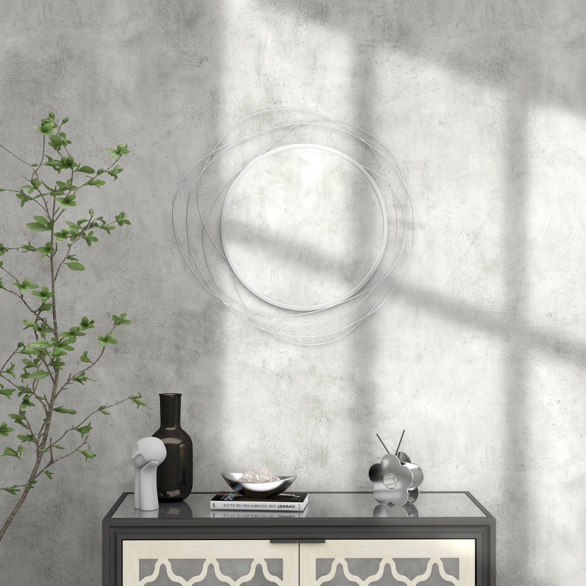 HOMCOM Decor Wall Mirror, Metal Wall Art, 65cm Round Mirror for Living Room, Bedroom, Dining Room, Vanity, Silver