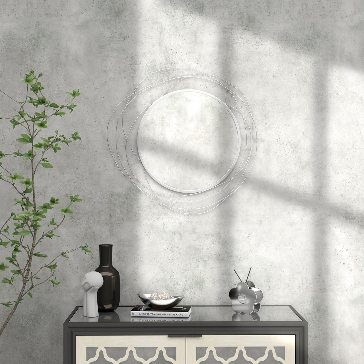 HOMCOM Decor Wall Mirror, Metal Wall Art, 65cm Round Mirror for Living Room, Bedroom, Dining Room, Vanity, Silver