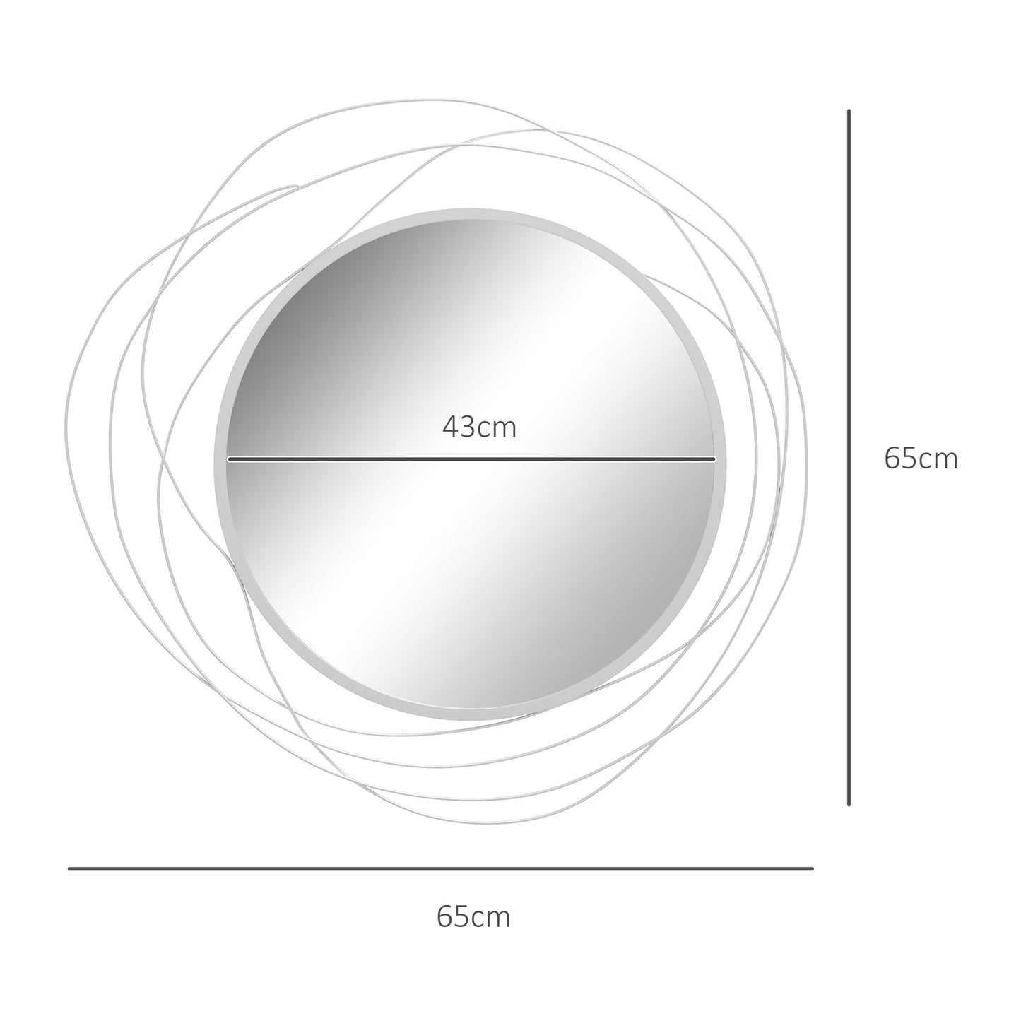 HOMCOM Decor Wall Mirror, Metal Wall Art, 65cm Round Mirror for Living Room, Bedroom, Dining Room, Vanity, Silver