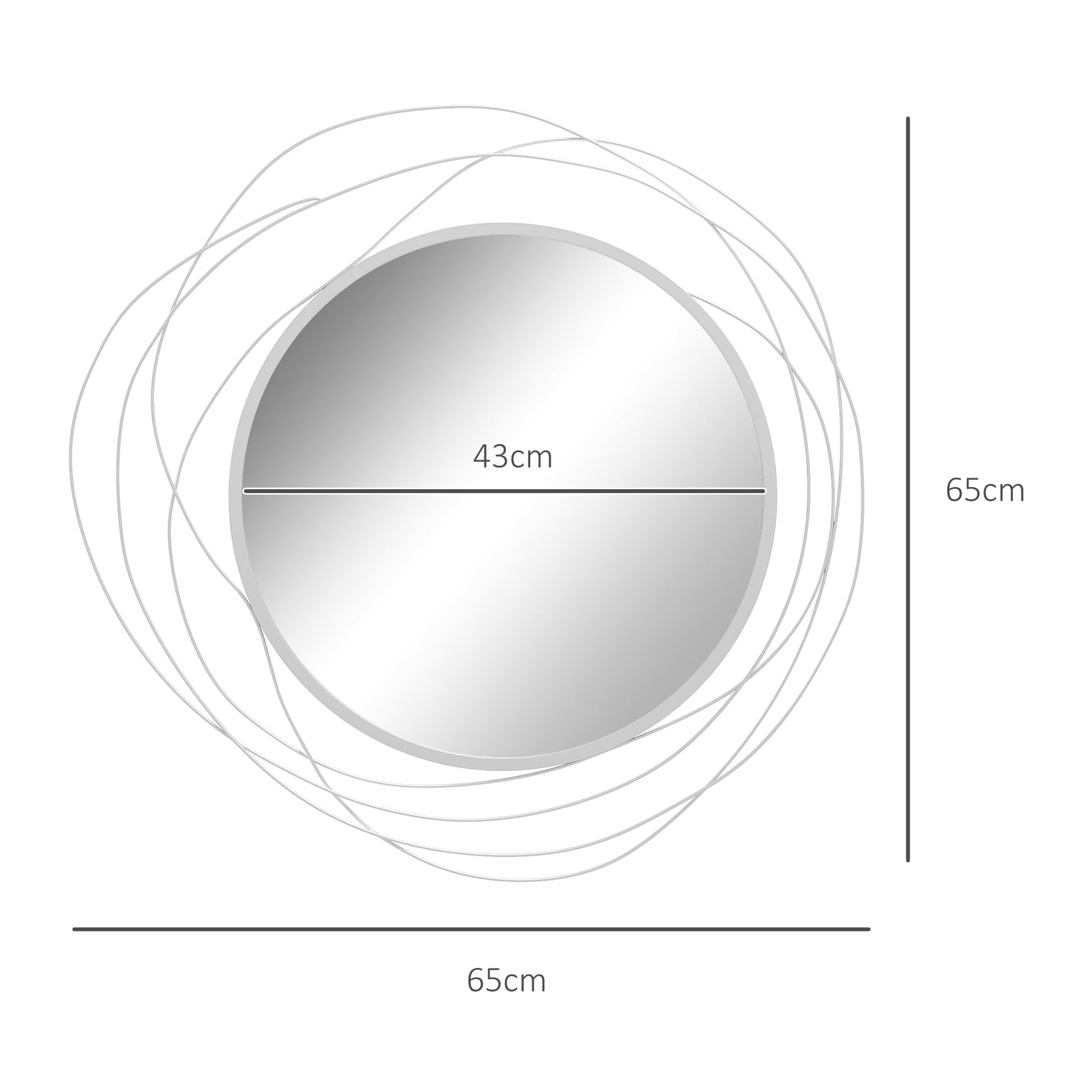 HOMCOM Decor Wall Mirror, Metal Wall Art, 65cm Round Mirror for Living Room, Bedroom, Dining Room, Vanity, Silver