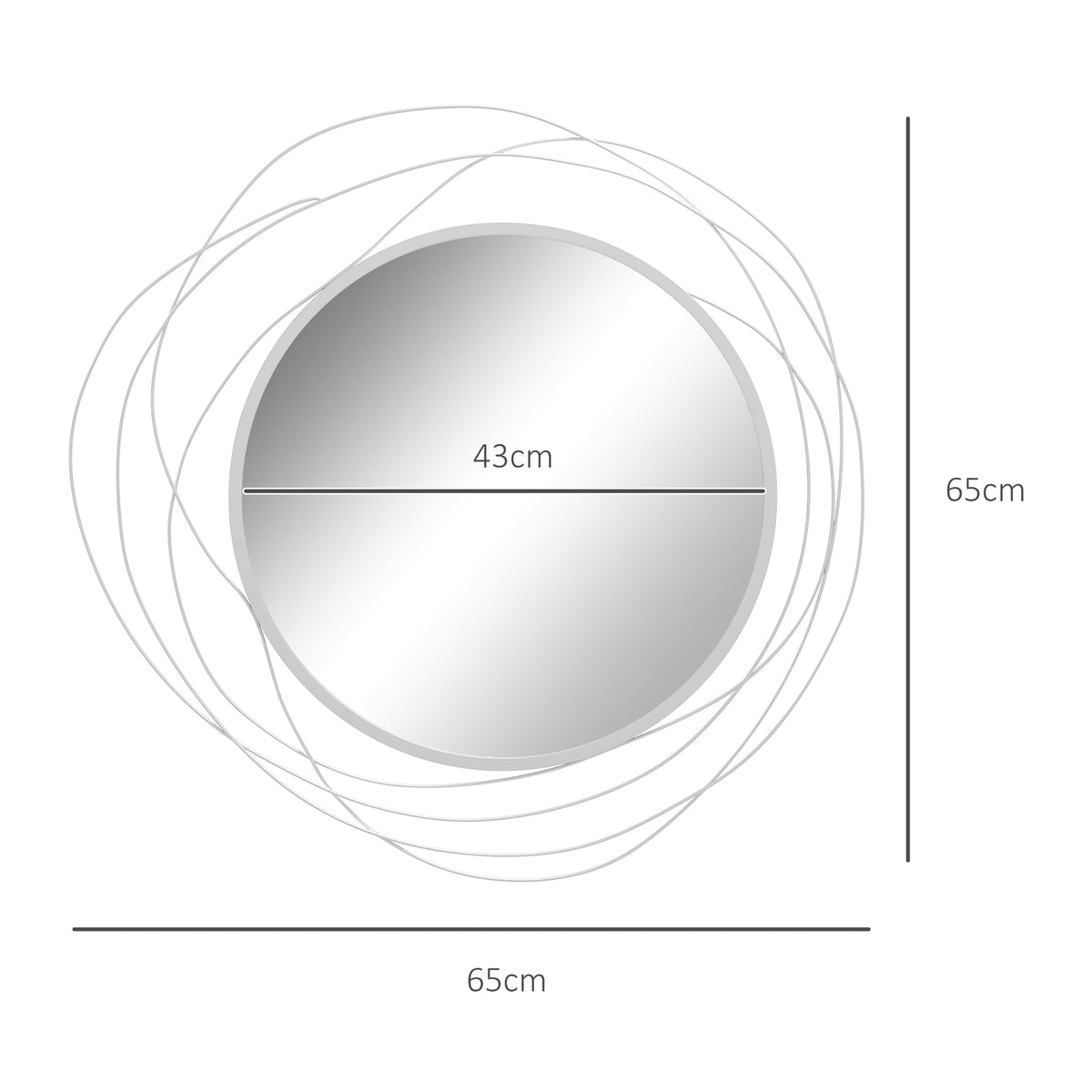 HOMCOM Decor Wall Mirror, Metal Wall Art, 65cm Round Mirror for Living Room, Bedroom, Dining Room, Vanity, Silver