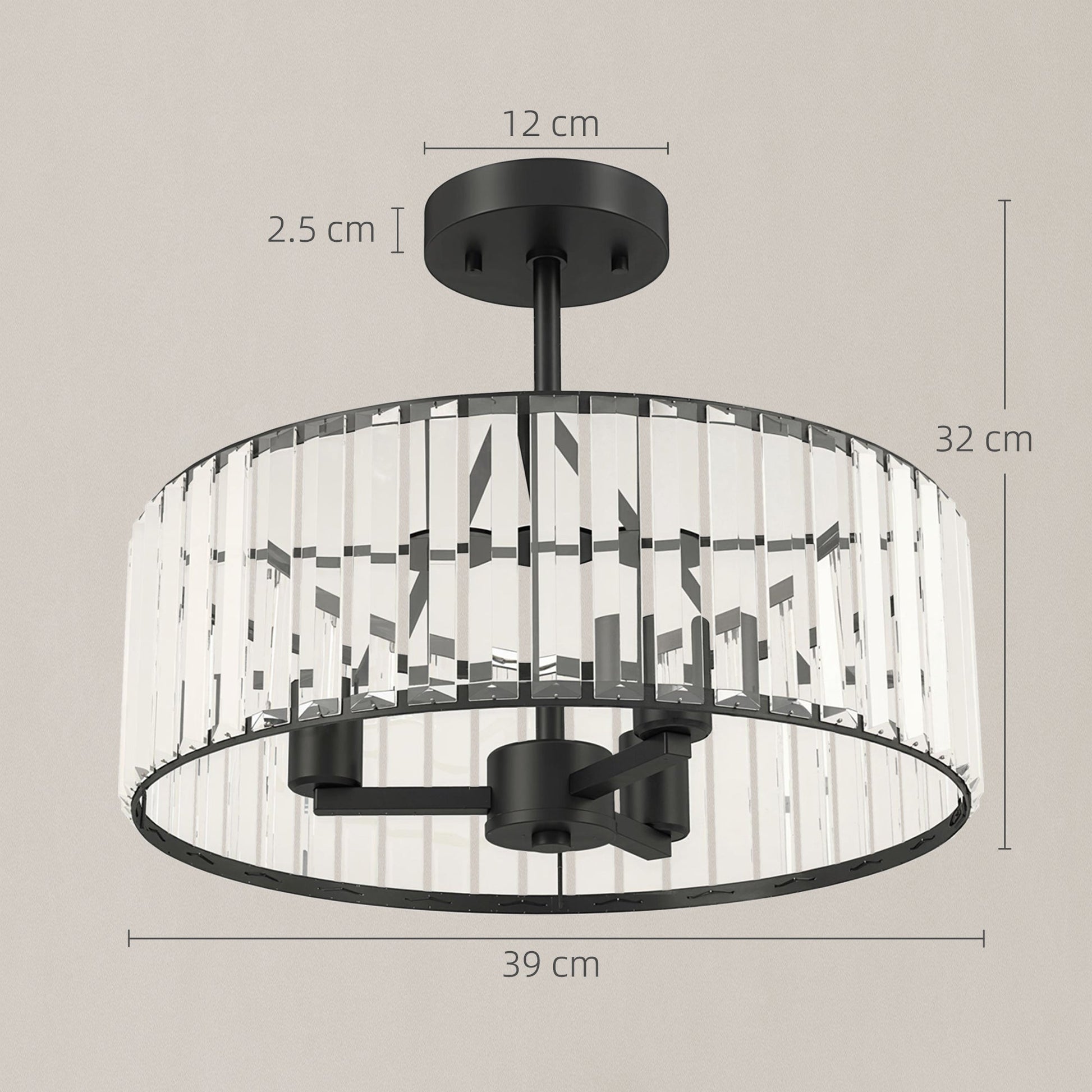 Crystal Ceiling Light Fixture, Semi Flush Mount Modern Crystal Chandelier Ceiling Light for Living Room, Bedroom, Hallway, Dining Room, E14 Base 3-Lights, Bulbs Not Included, Black