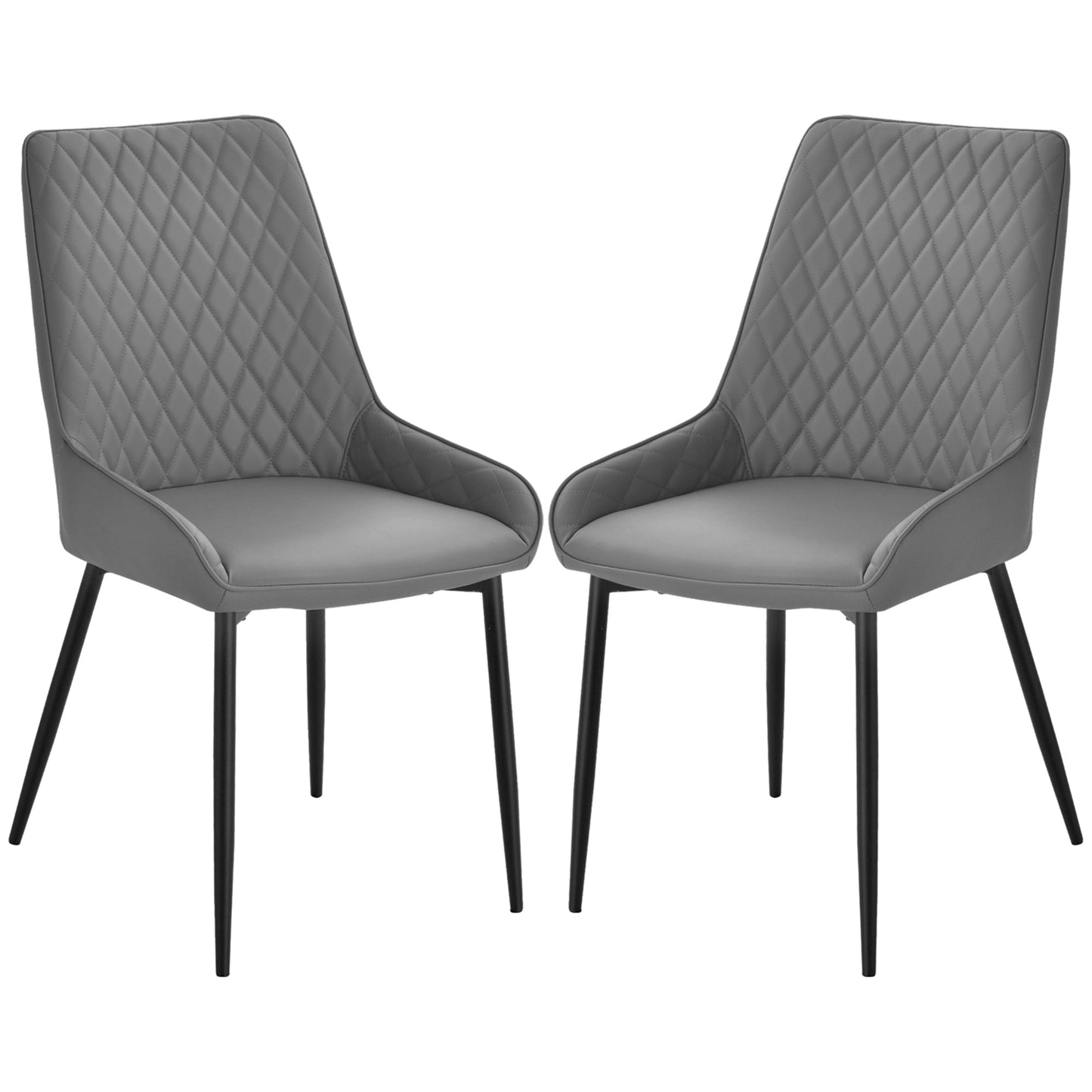 Set Of 2 Quilted PU Leather Dining Chairs with Metal Frame 4 Legs Foot Caps Home Seating Modern Stylish Executive Grey