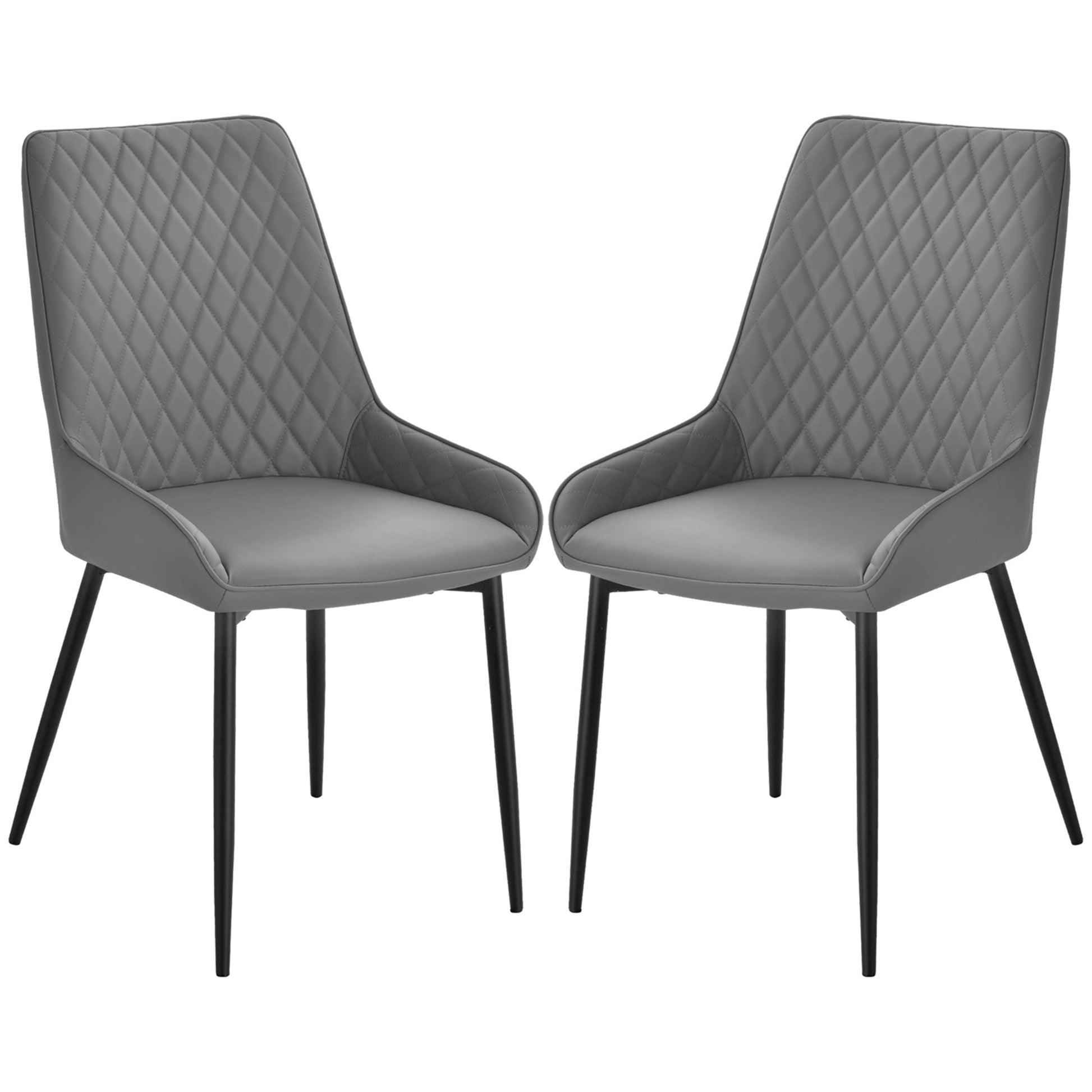 Set Of 2 Quilted PU Leather Dining Chairs with Metal Frame 4 Legs Foot Caps Home Seating Modern Stylish Executive Grey