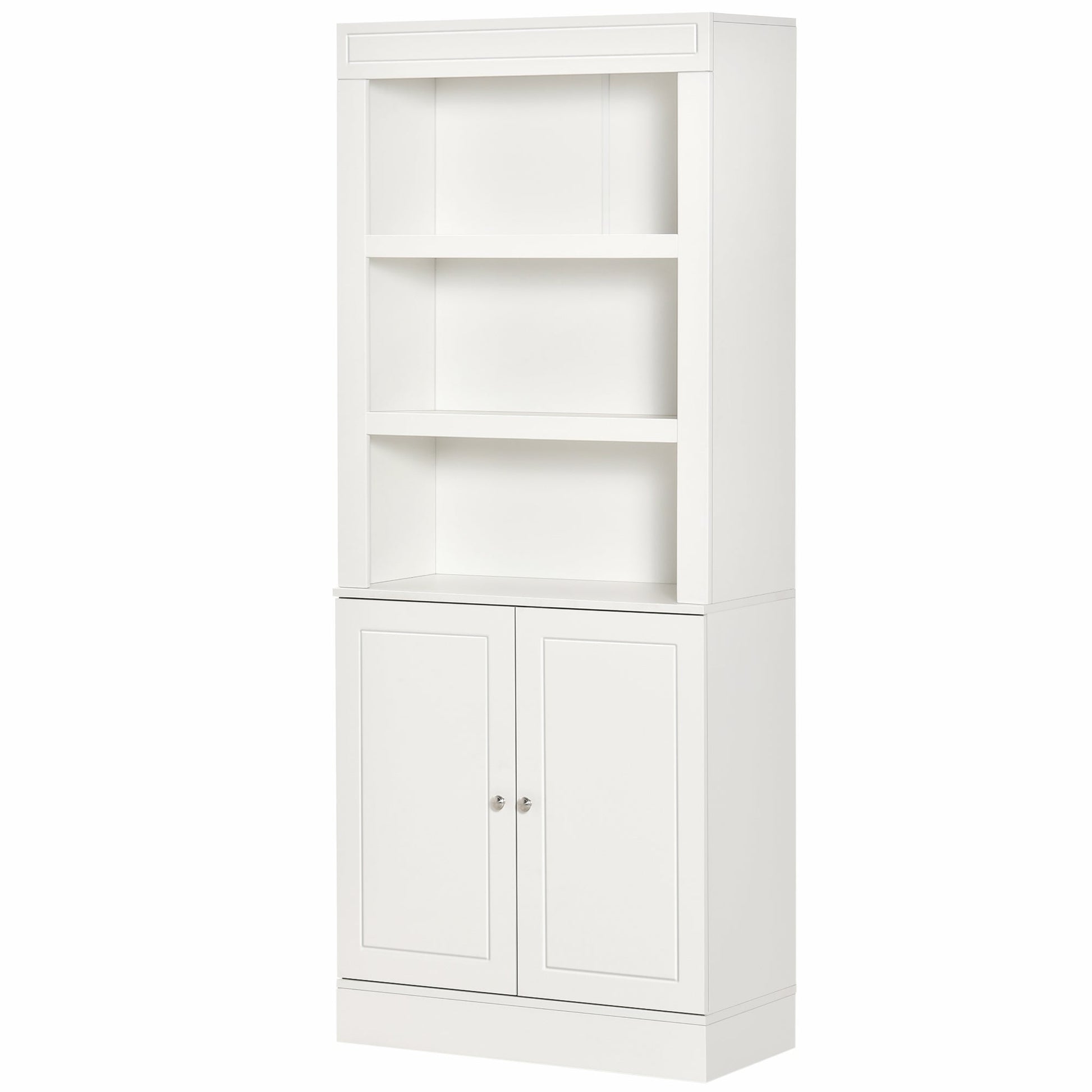 Kitchen Cupboard with 6-tier Shelving, Freestanding Storage Cabinet Sideboard, Pantry Cupboard with 3 Open Compartments and Double-door Cabinet with Adjustable Shelves, White