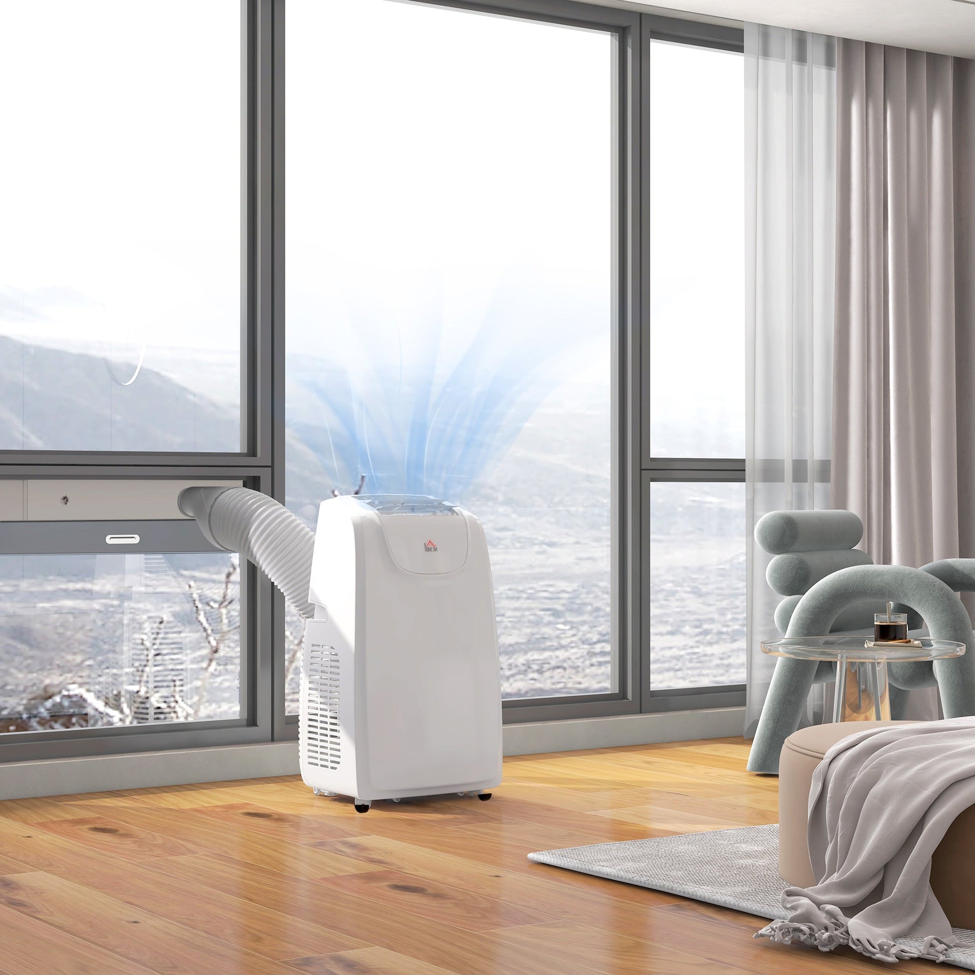 HOMCOM 12,000 BTU Portable Air Conditioner, 4-in-1 Dehumidifier Cooling Fan with Quiet Mode, Remote, LED Display, 24H Timer, Wheels, 28m², Window Venting Kit, Child Lock, White