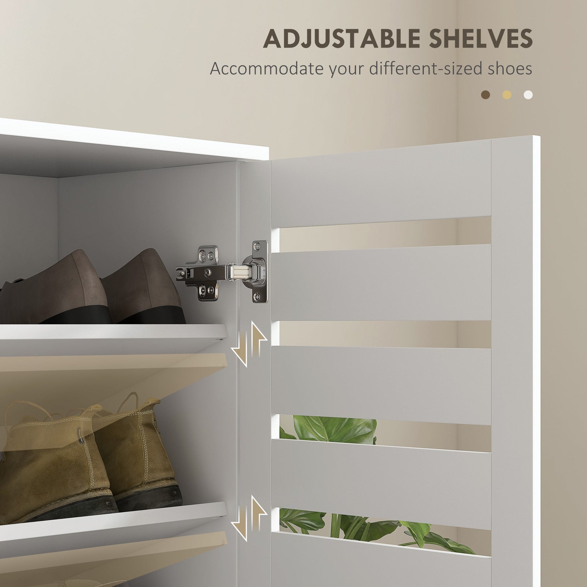 Narrow Shoe Cabinet for Entryway, 5-Tier Slim Shoe Storage Cabinet with 2 Slatted Doors and Adjustable Shelves for 15 Pairs, White