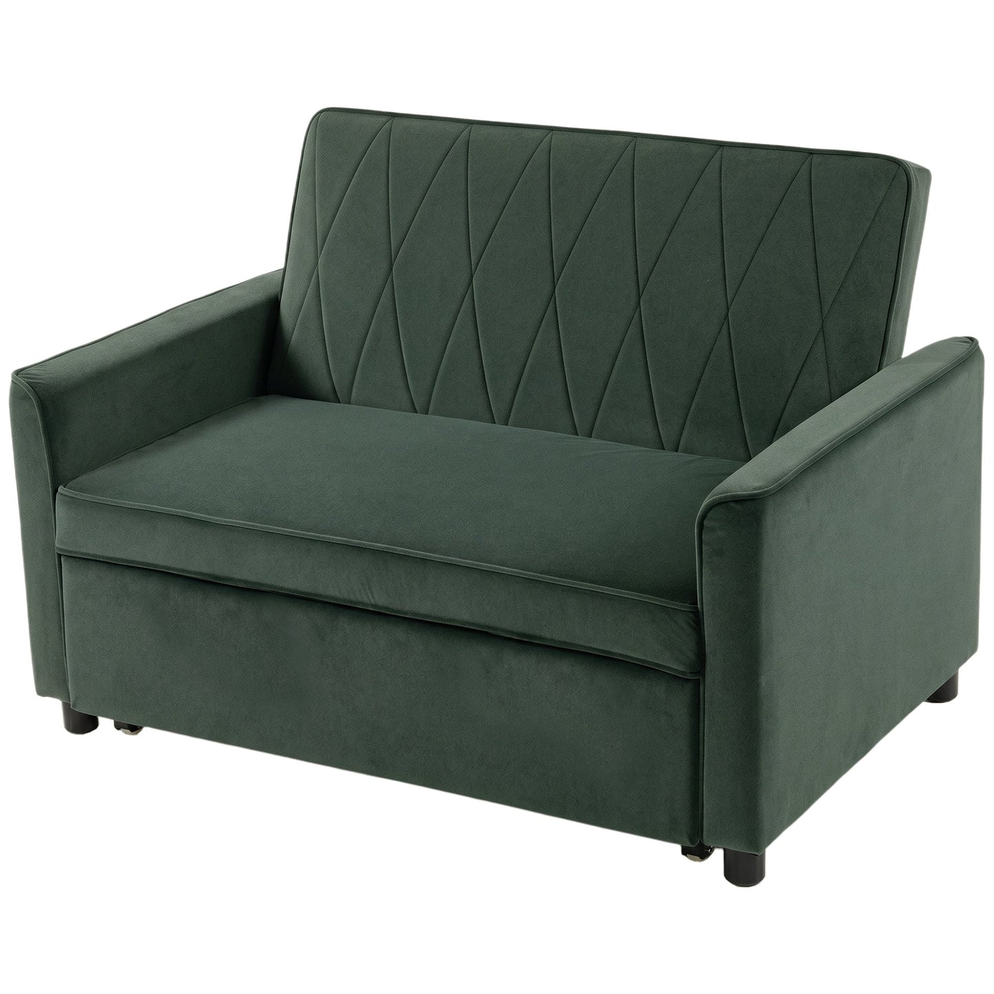 2 Seater Sofa Bed, 3-in-1 Convertible Pull Out Sleeper Sofa, Velvet Loveseat Bed Settee with Clik-Clack Adjustable Backrest, High-Density Foam for Living Room, Bedroom, Guest Room, Dark Green