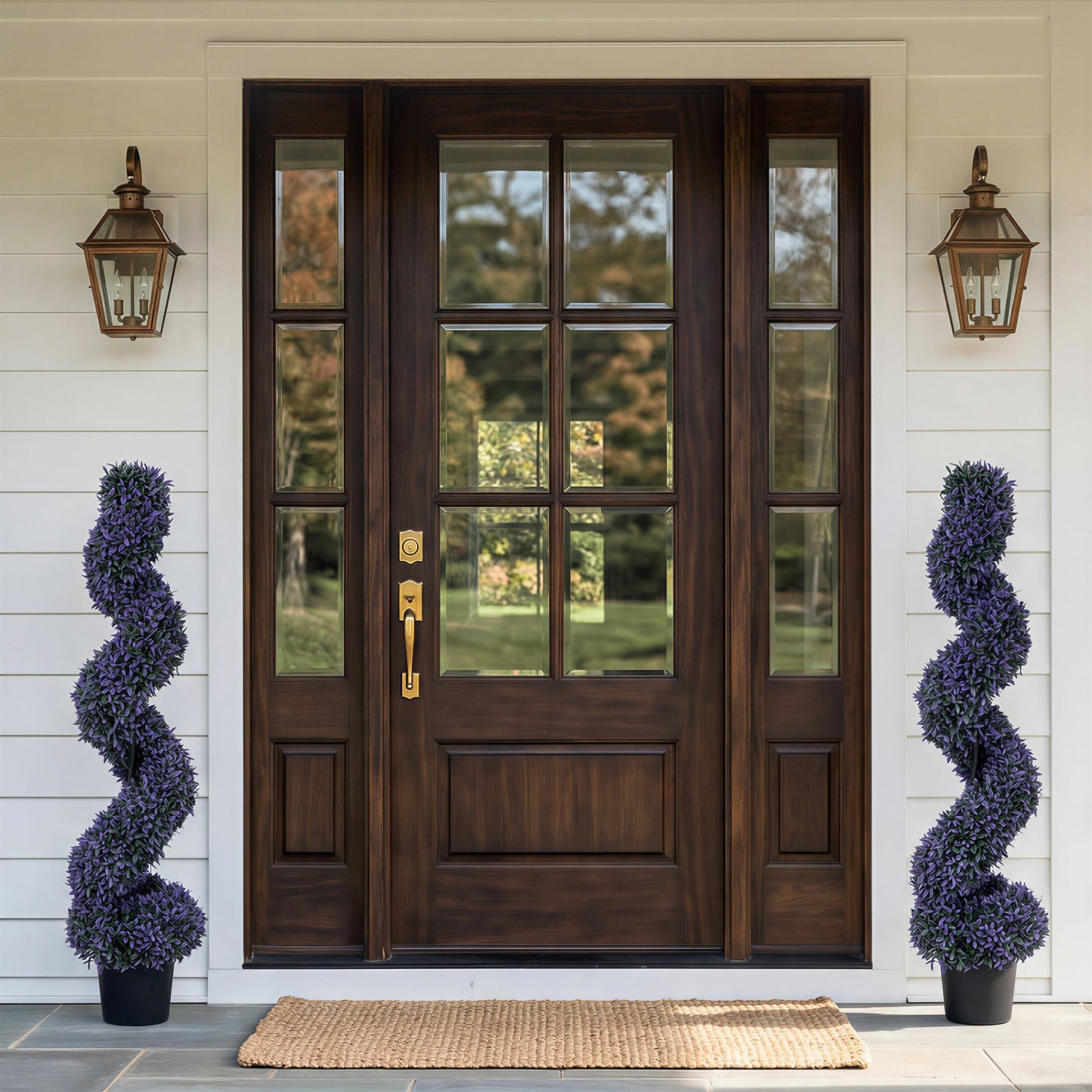 Set of 2 Decorative Artificial Plants, 120cm Artificial Boxwood Spiral Topiary Tree with 840 Leaves, UV Resistant, Indoor Outdoor Fake Plants in Pot for Home Office Living Room Decor, Purple