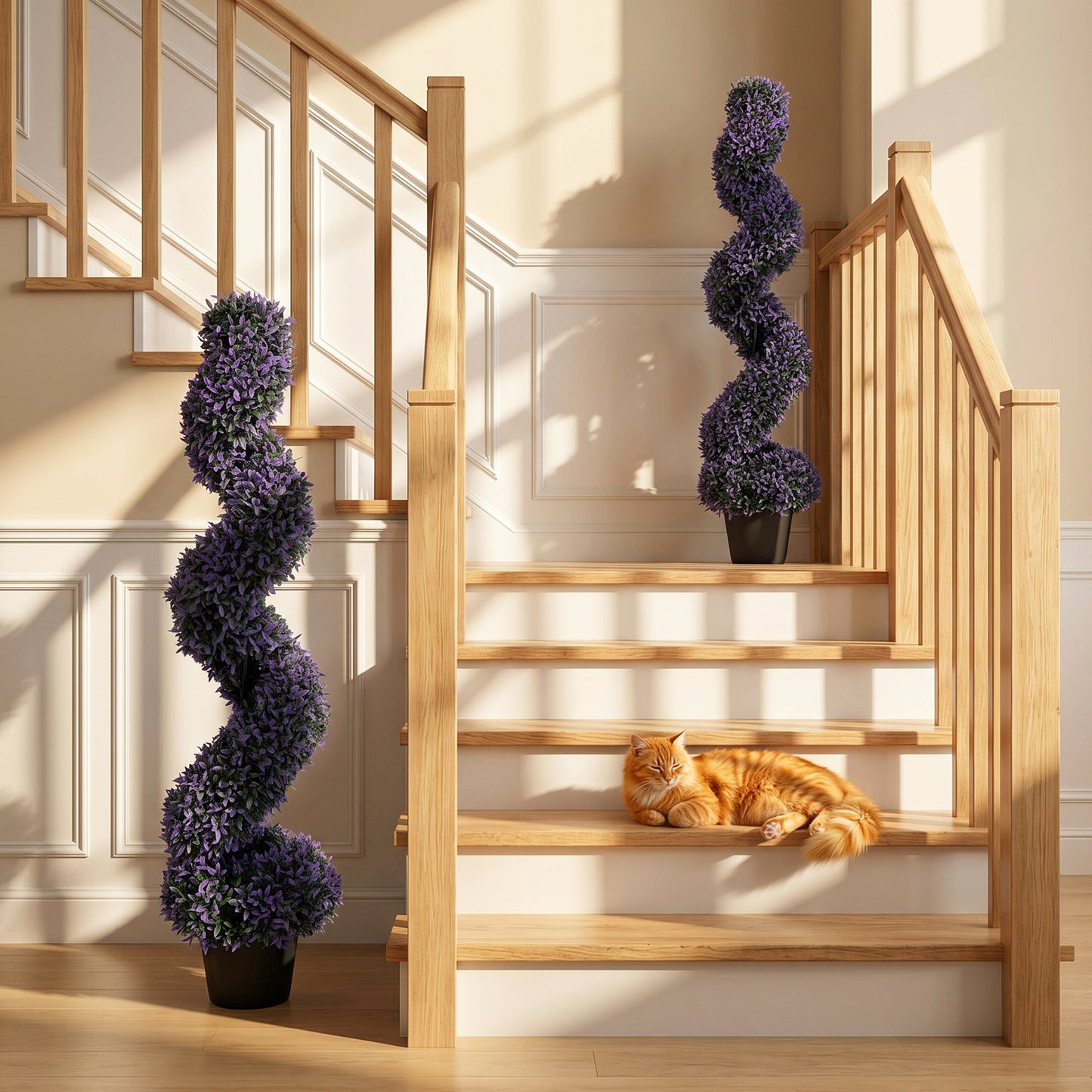 Set of 2 Decorative Artificial Plants, 120cm Artificial Boxwood Spiral Topiary Tree with 840 Leaves, UV Resistant, Indoor Outdoor Fake Plants in Pot for Home Office Living Room Decor, Purple