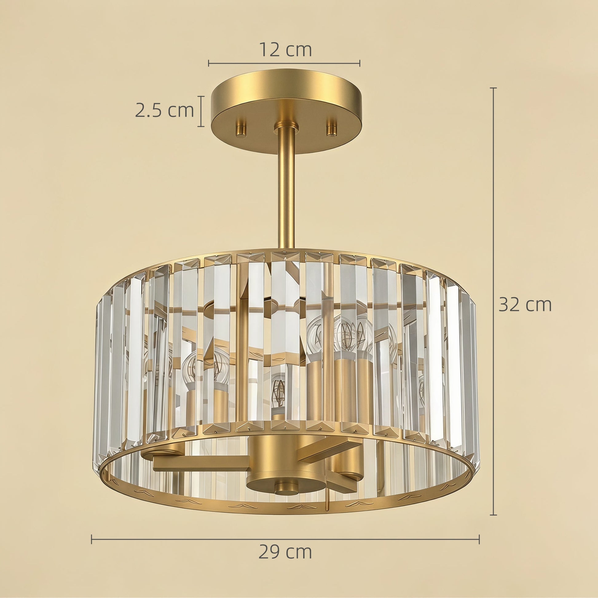 Crystal Ceiling Light Fixture, Semi Flush Mount Modern Crystal Chandelier Ceiling Light for Living Room, Bedroom, Hallway, Dining Room, E14 Base 3-Lights, Bulbs Not Included, Gold Tone