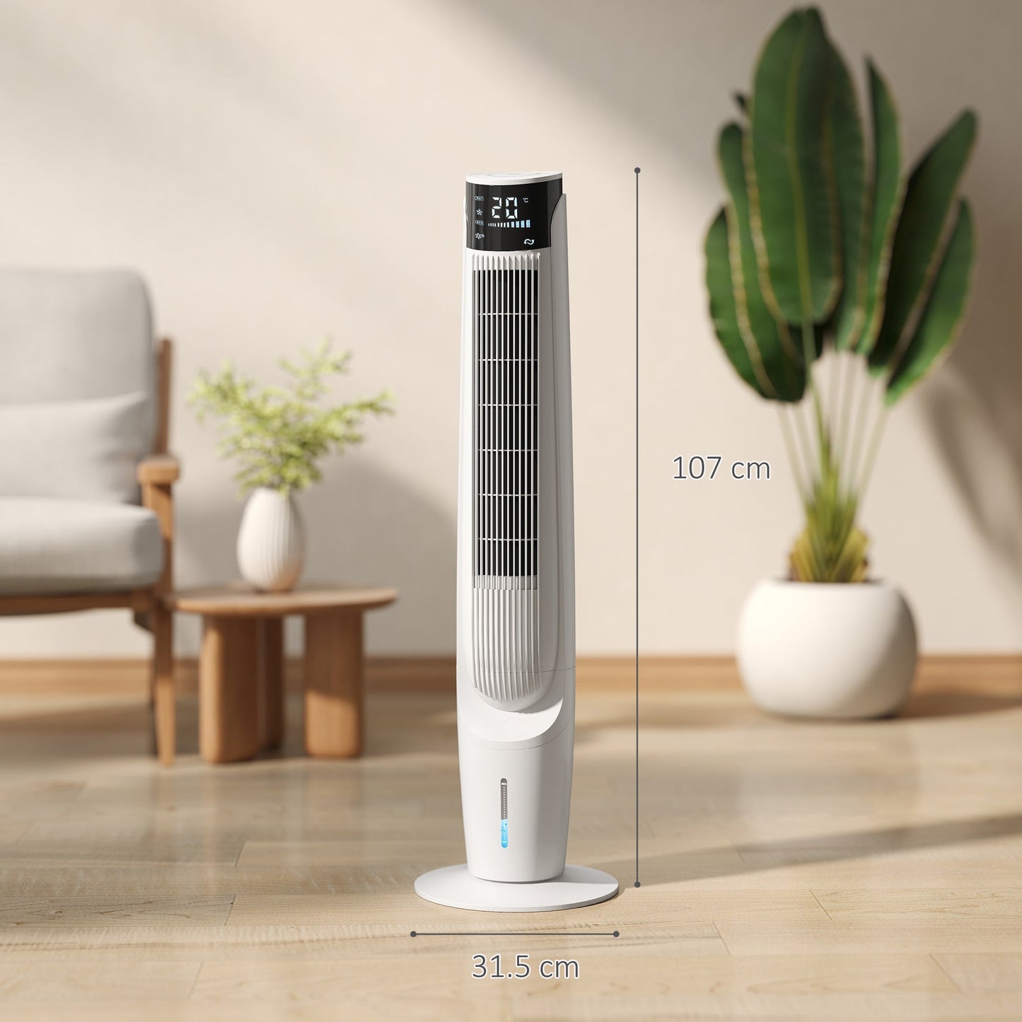 Air Cooler, Oscillating Ice Cooling Fan with 3 Speeds, 4 Modes, 12 Hour Timer, LED Display and Remote Control for Bedroom, Office, Living Room, White