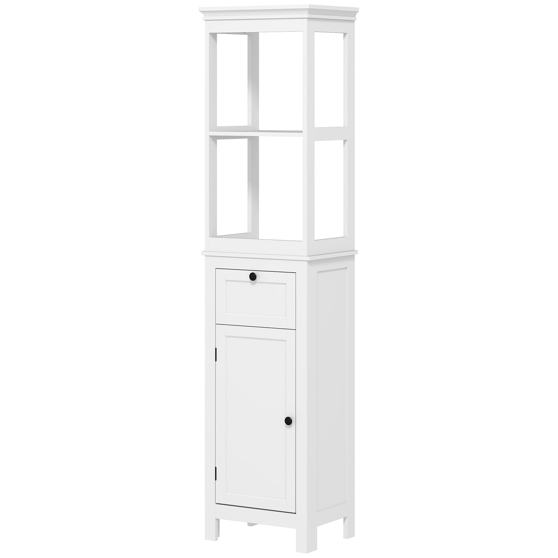 HOMCOM Tall Bathroom Cabinet, Slim Bathroom Storage Cabinet with 2 Open Shelves, Soft Close Door and Drawer, Adjustable Shelf, Narrow Cupboard Storage Unit, White