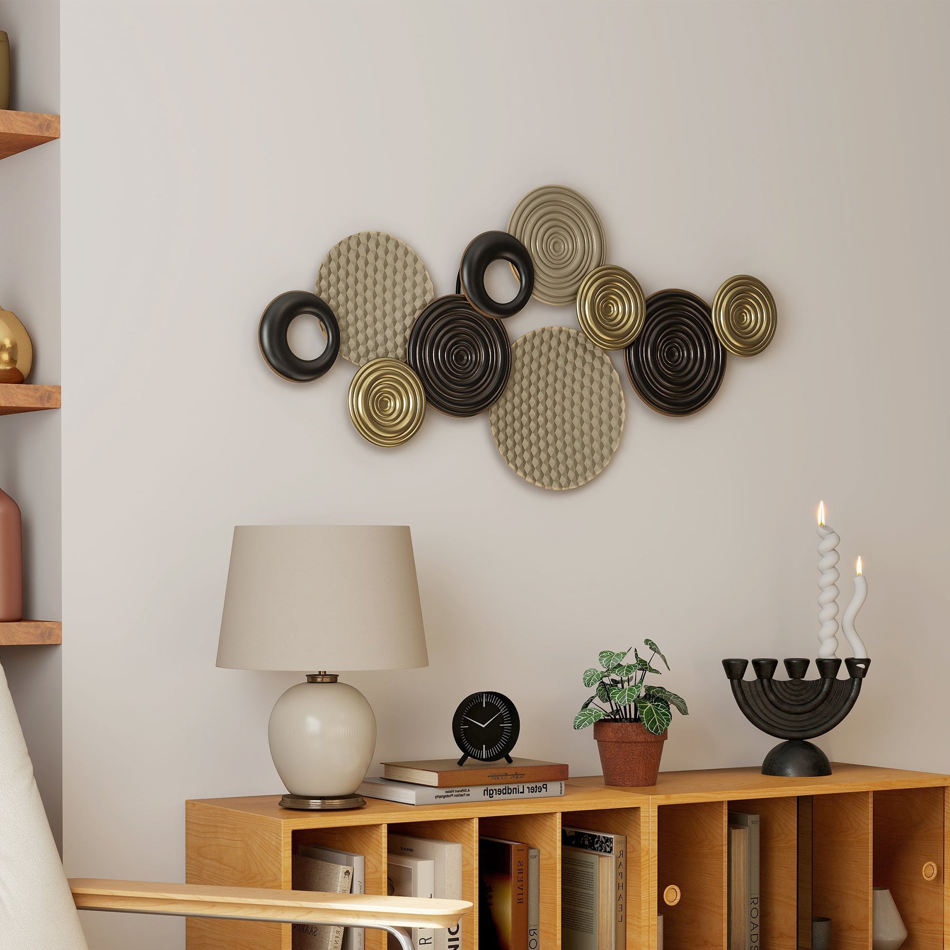 Metal Wall Art, Modern Hanging Wall Art Decor with Unique Multi-Disc Design, Horizontal or Vertical Metal Hanging Decoration for Living Room Bedroom Dining Room