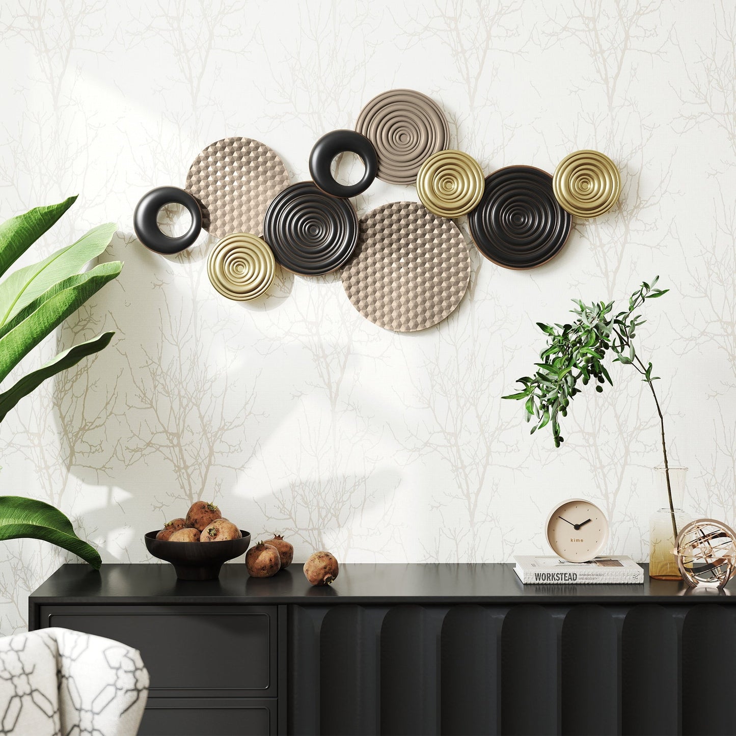 Metal Wall Art, Modern Hanging Wall Art Decor with Unique Multi-Disc Design, Horizontal or Vertical Metal Hanging Decoration for Living Room Bedroom Dining Room