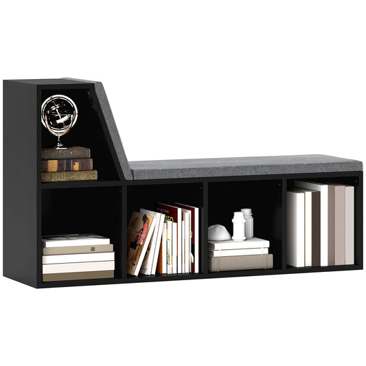 Bookcase Storage Shelf with Cushioned Reading Seat, Bookshelf Storage Cabinet for Study Living Room, Black